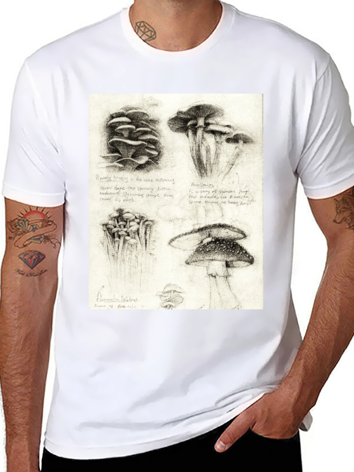 Black Mushroom Sketch Art T-Shirt - Nature Inspired Tee view 8