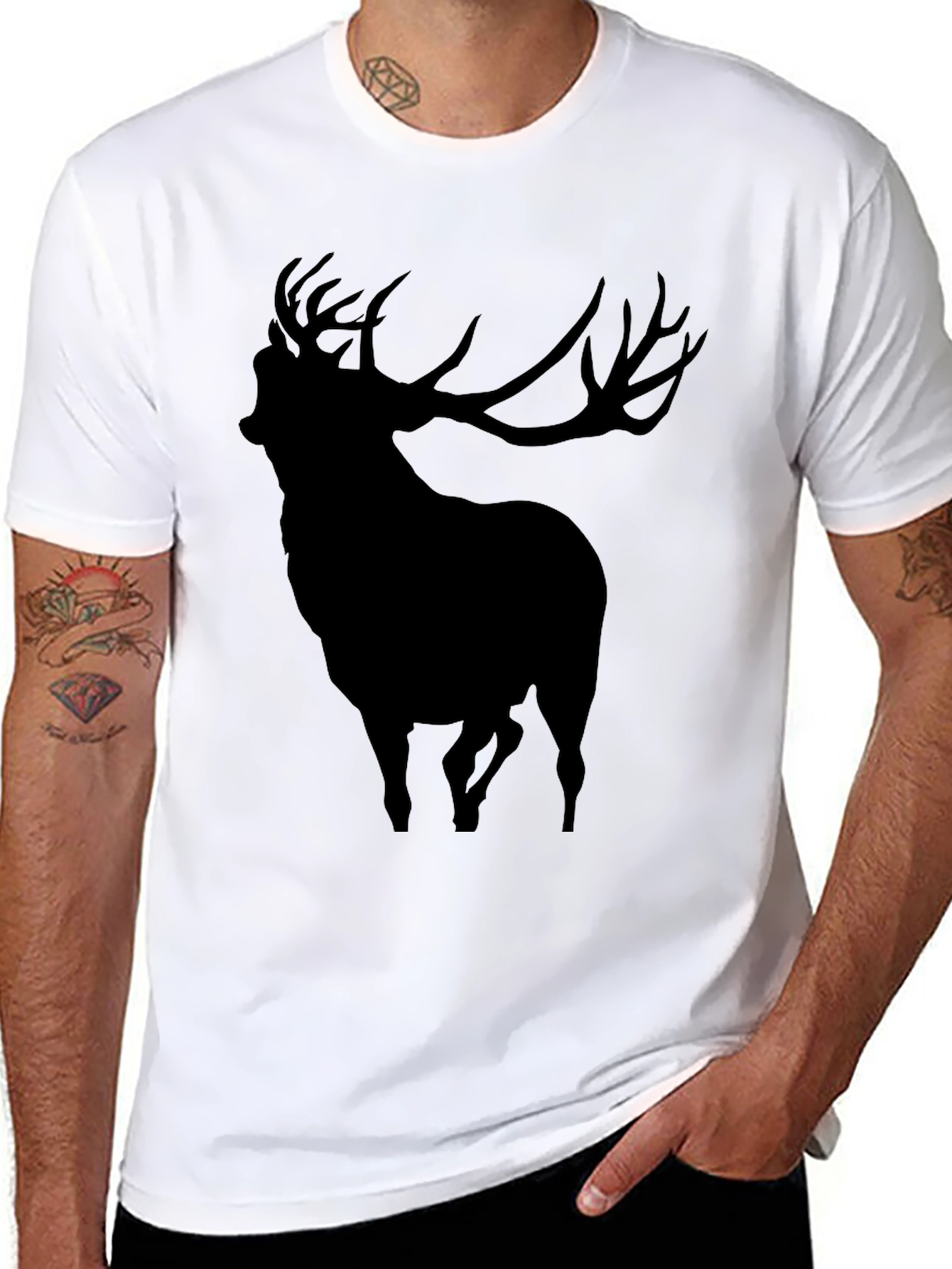 Black Men's Black Deer Graphic T-Shirt view 8