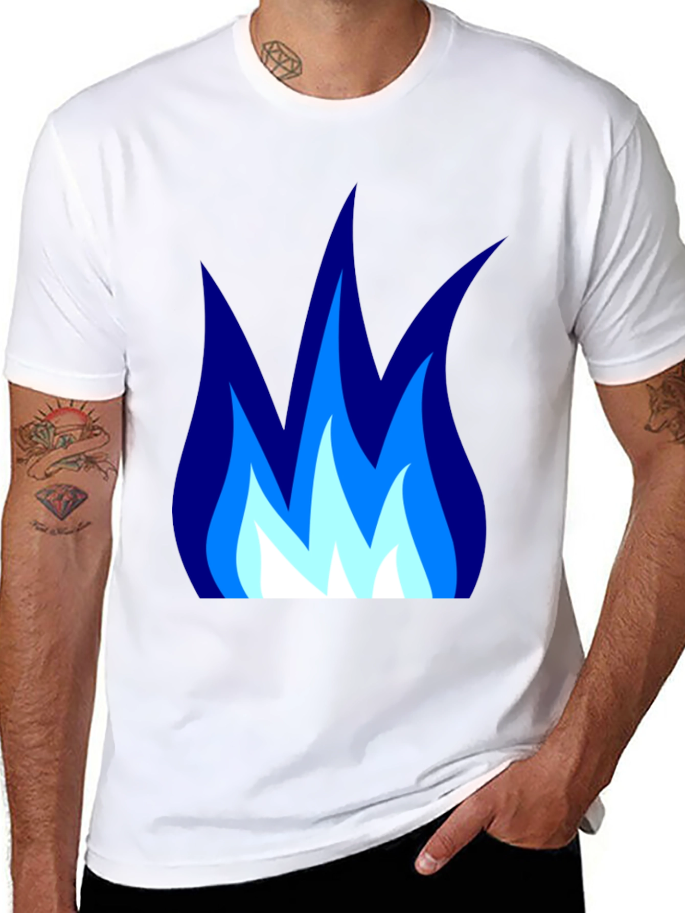 Black Blue Flame Graphic Black T-Shirt - Cool Casual Tee view 8