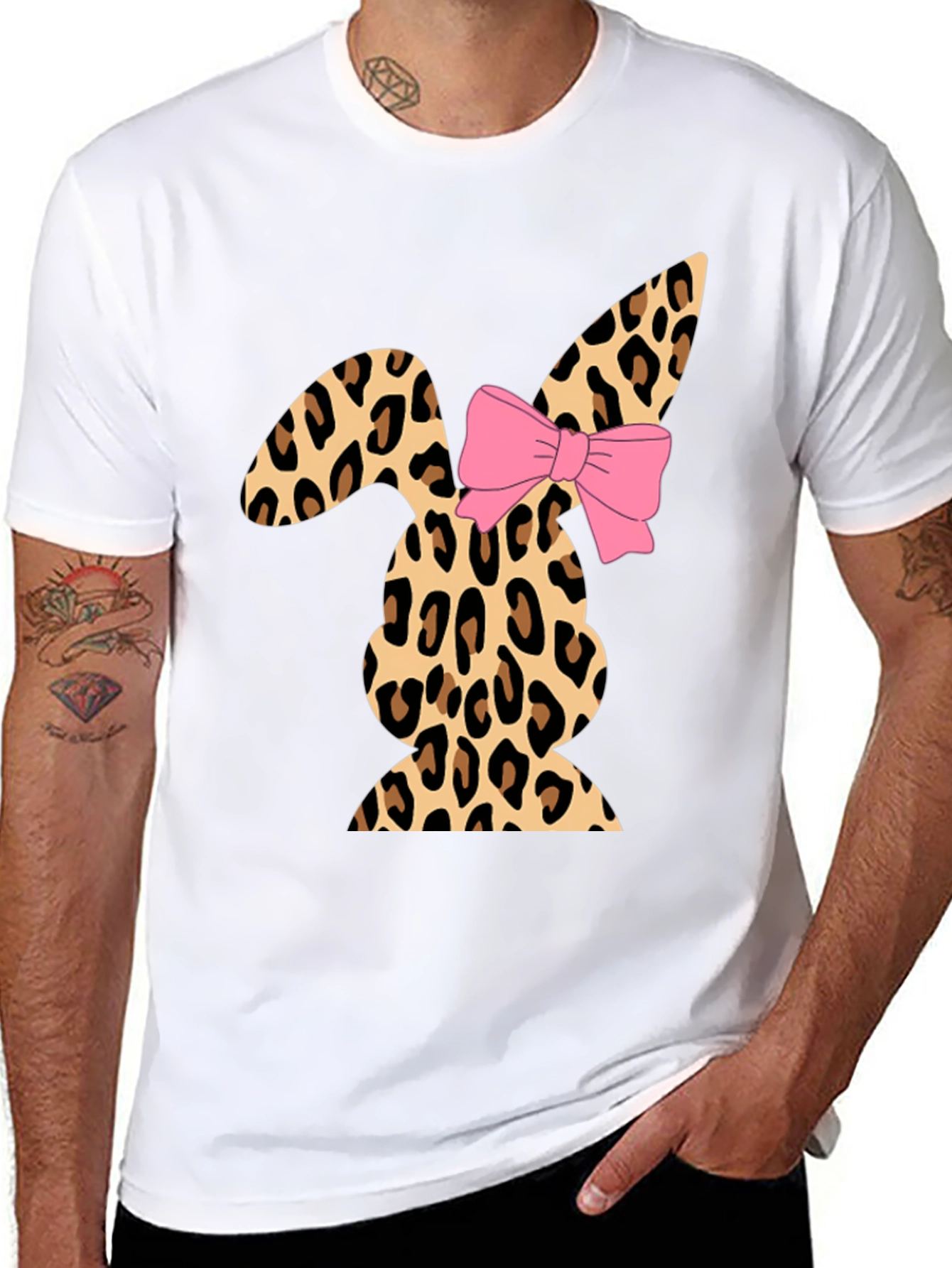 Black Leopard Print Easter Bunny T-Shirt with Bow view 8