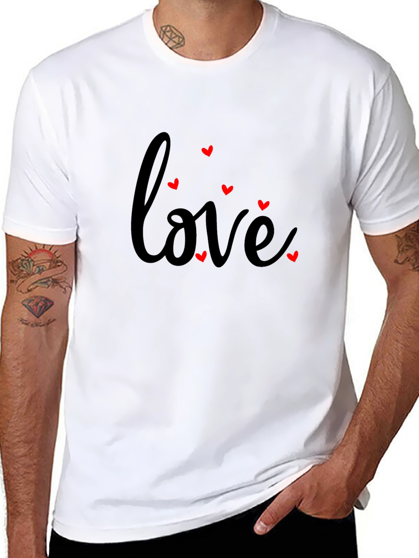 Black Love Heart Print Men's Black T-Shirt view 8