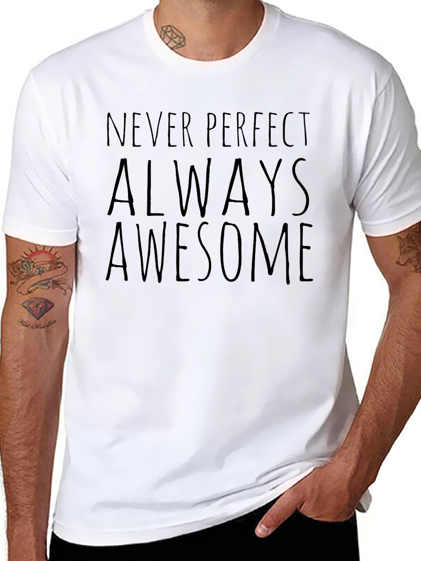 Black Never Perfect, Always Awesome Black Graphic T-Shirt view 8