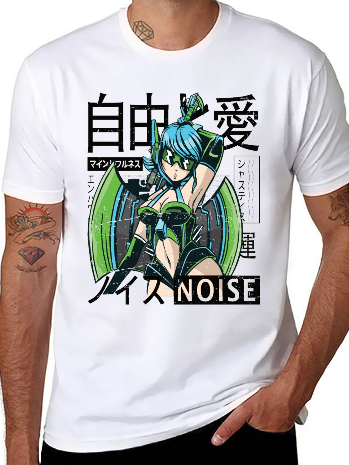 Black Anime Girl Graphic Tee - Cyberpunk Style view 8