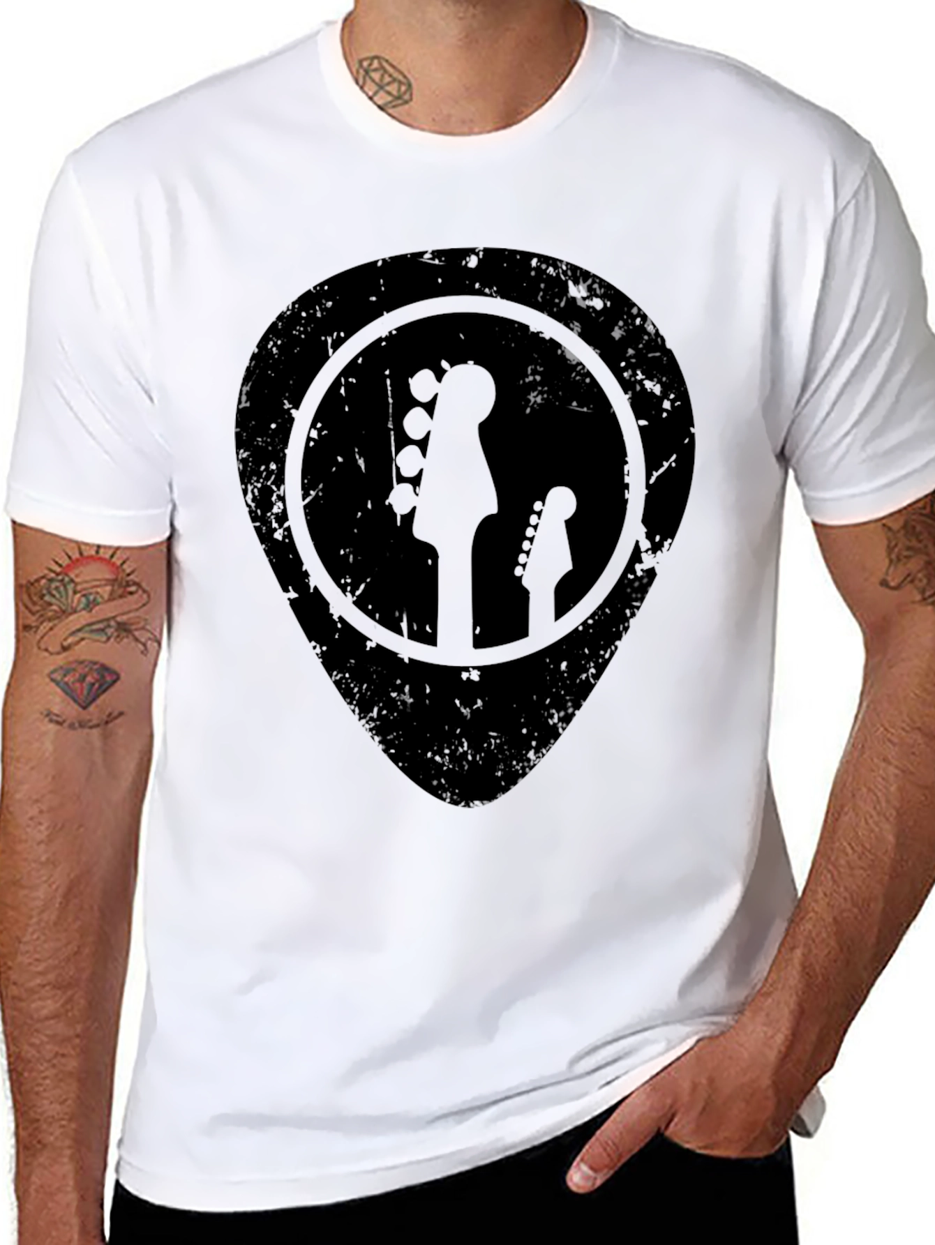 Black Guitar Pick T-Shirt - Rock and Roll Tee view 8