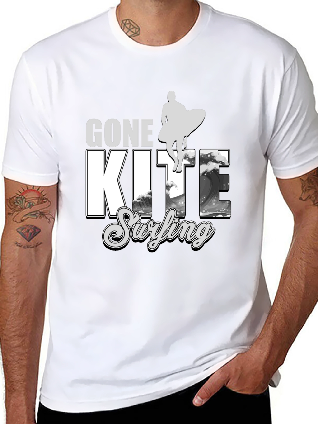 Black Gone Kite Surfing Black Graphic Tee view 8