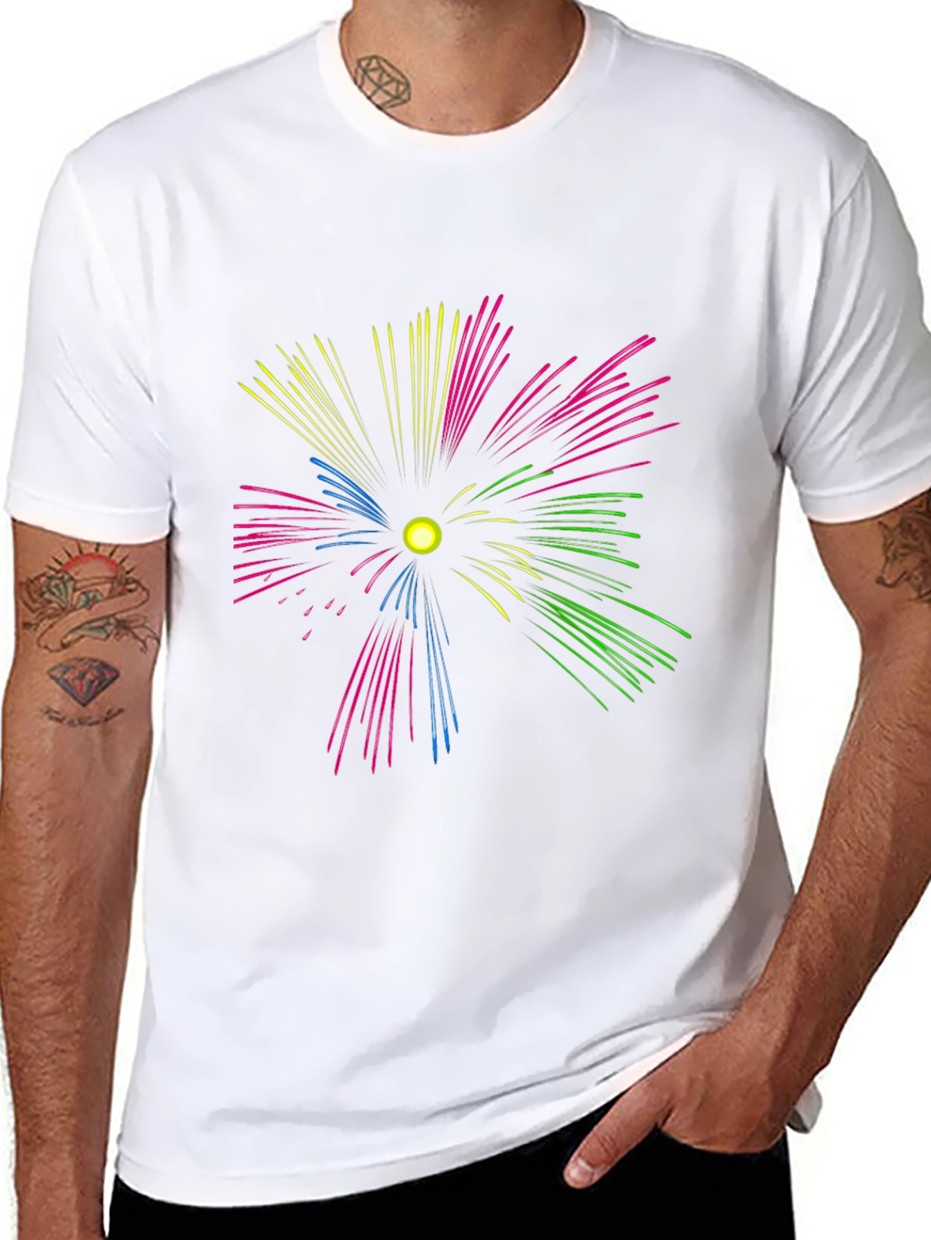 Black Colorful Fireworks Graphic Tee - Black view 8