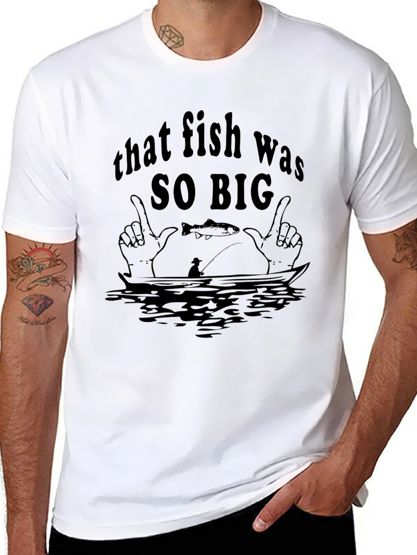 Black That Fish Was So Big Black T-Shirt Fishing Graphic Tee view 8
