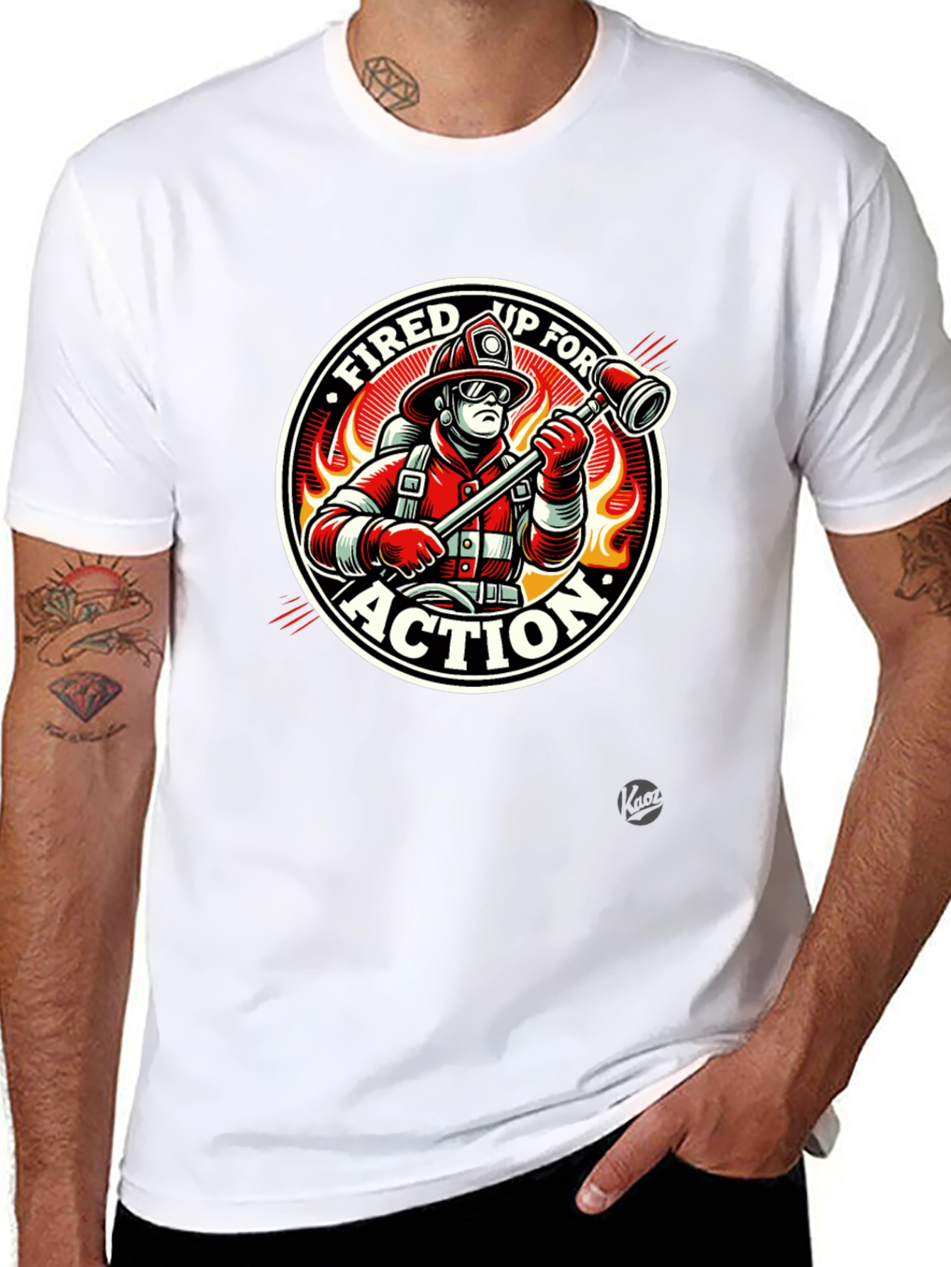 Black Fired Up for Action Firefighter Graphic T-Shirt view 8