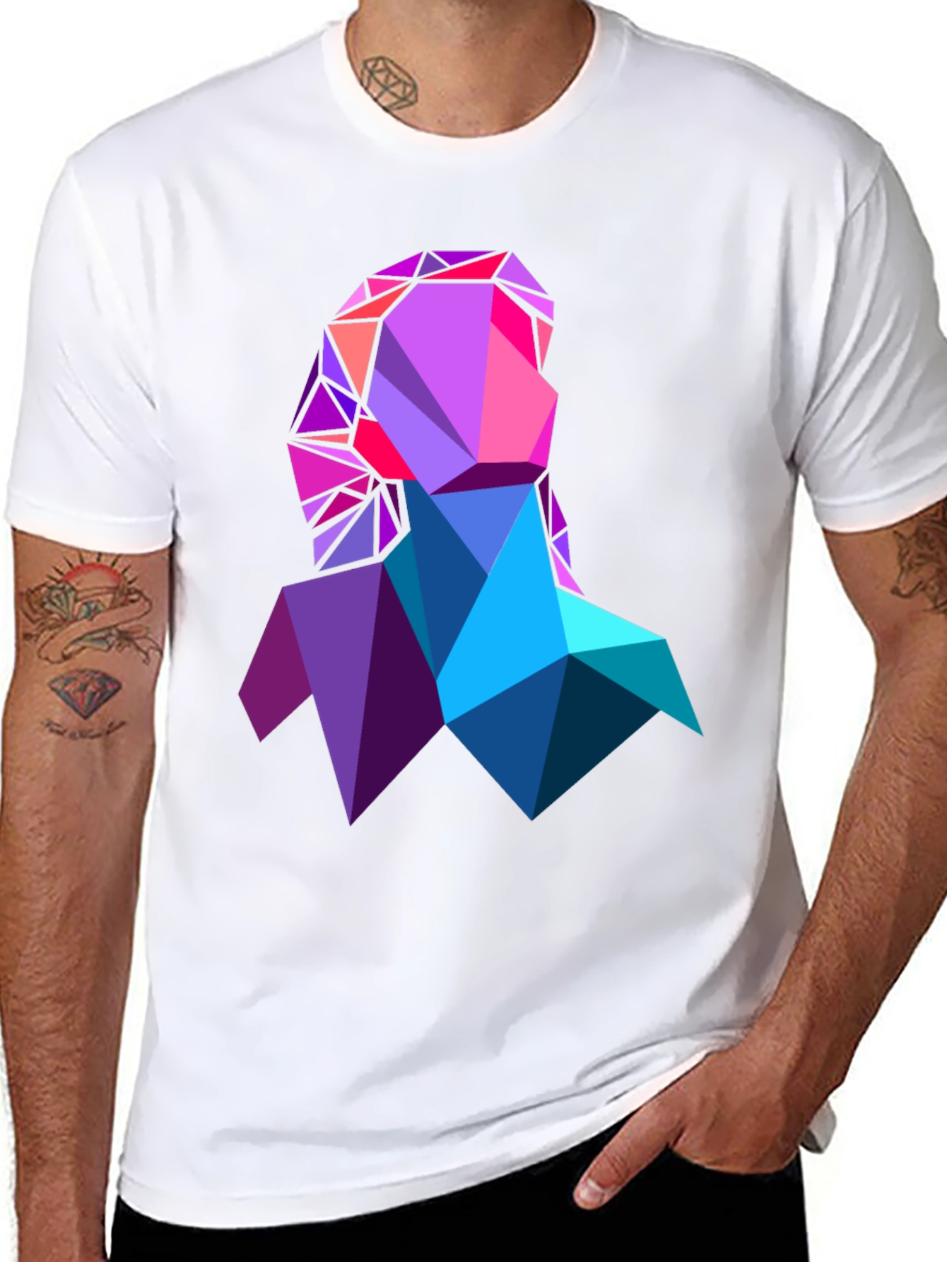 Geometric Portrait Graphic Tee - Modern Art Style Shirt - 8