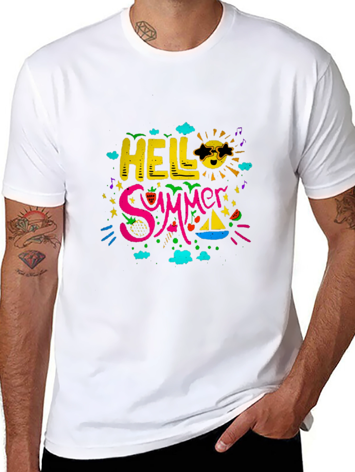 Black Hello Summer Graphic Print Black T-Shirt view 8