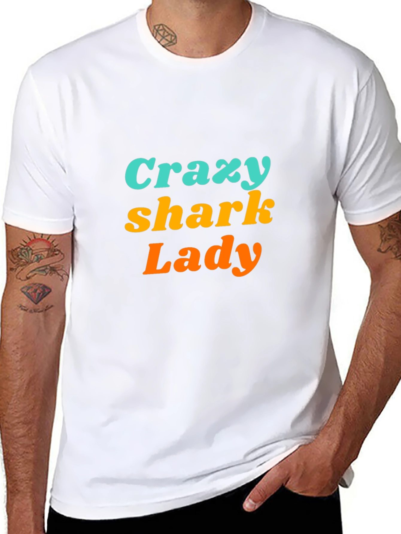 Crazy Shark Lady Black Graphic Tee - 8