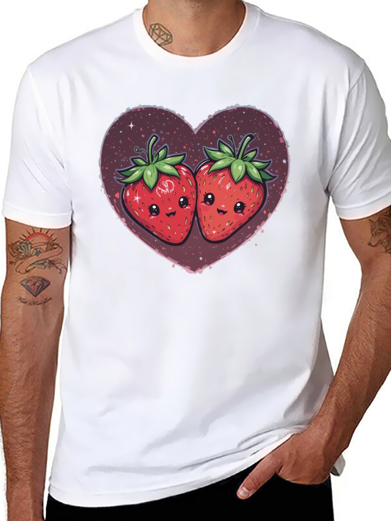 Black Strawberry Heart Kawaii Graphic Tee view 8