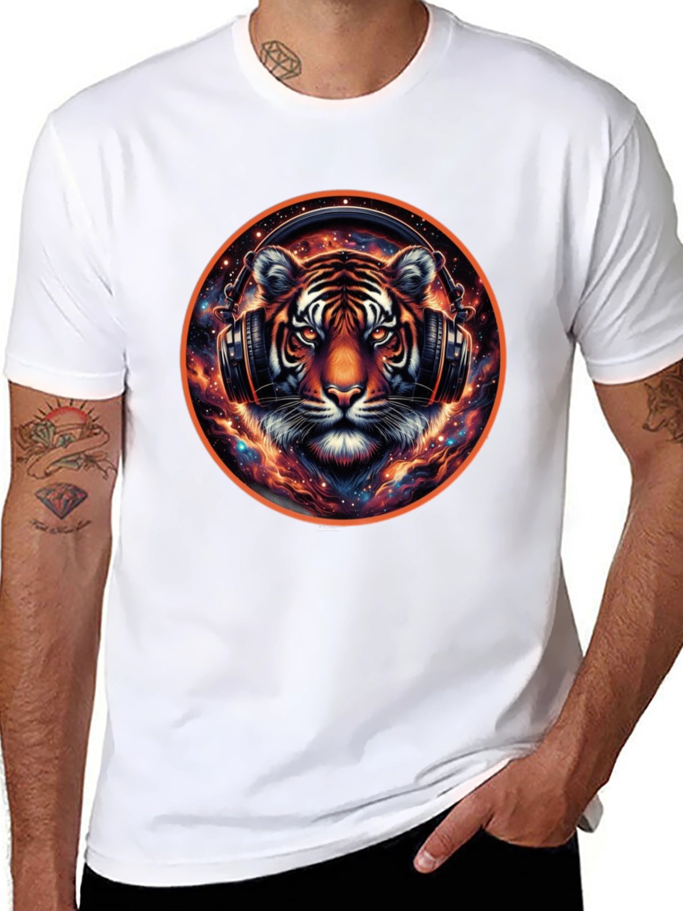 Black Tiger DJ Black T-Shirt - Cool Animal Graphic Tee view 8