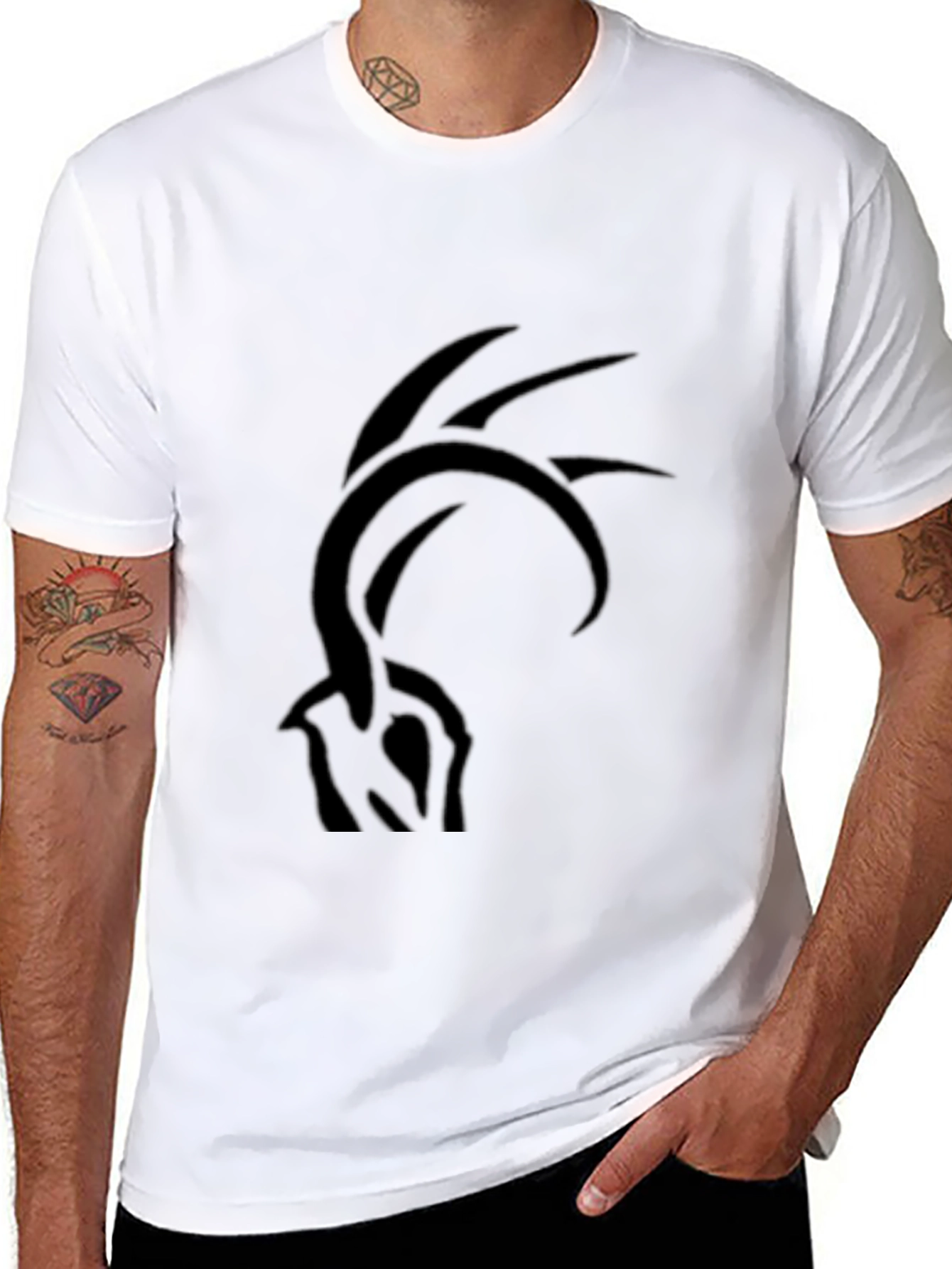 Black Black T-Shirt with Abstract Graphic Print view 8