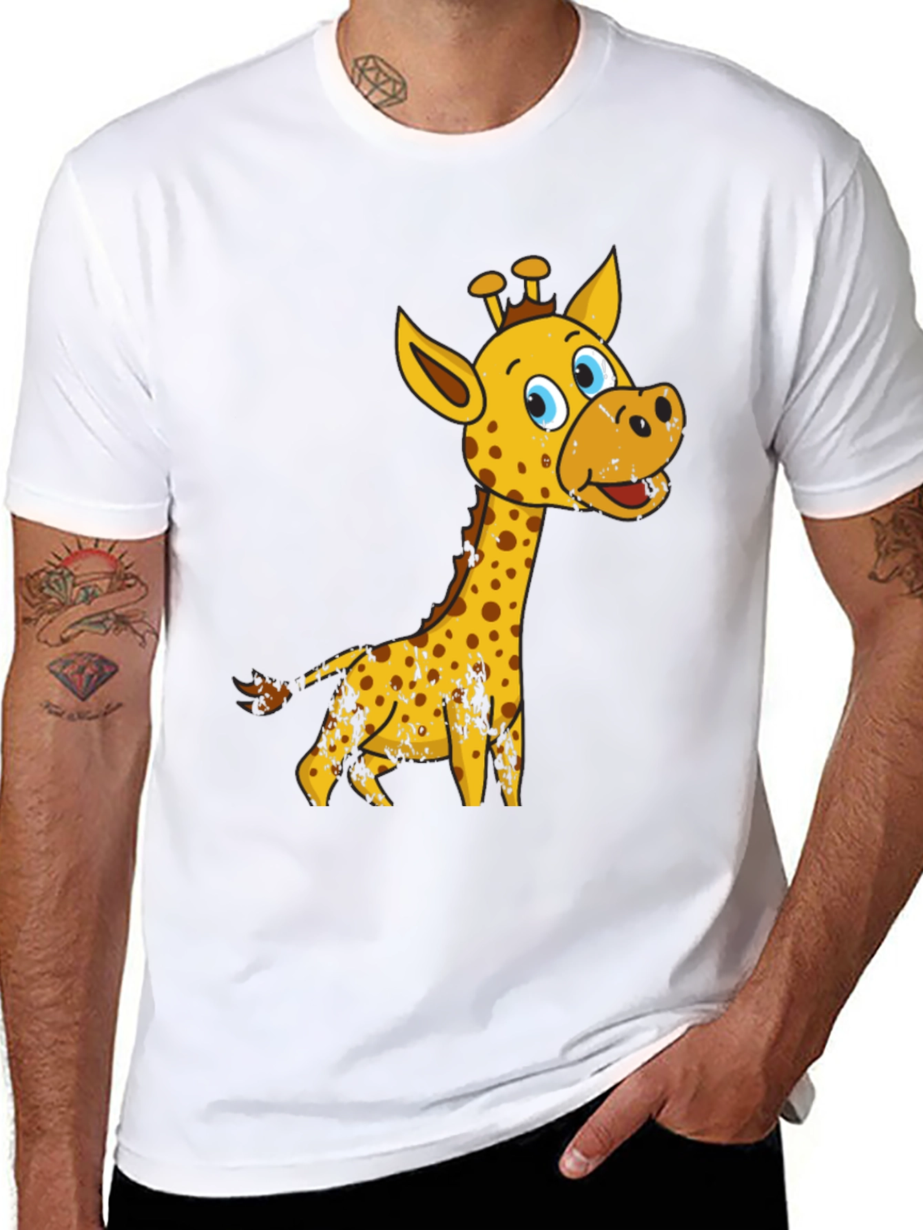 Black Giraffe Cartoon Graphic Tee - Black Cotton Shirt view 8