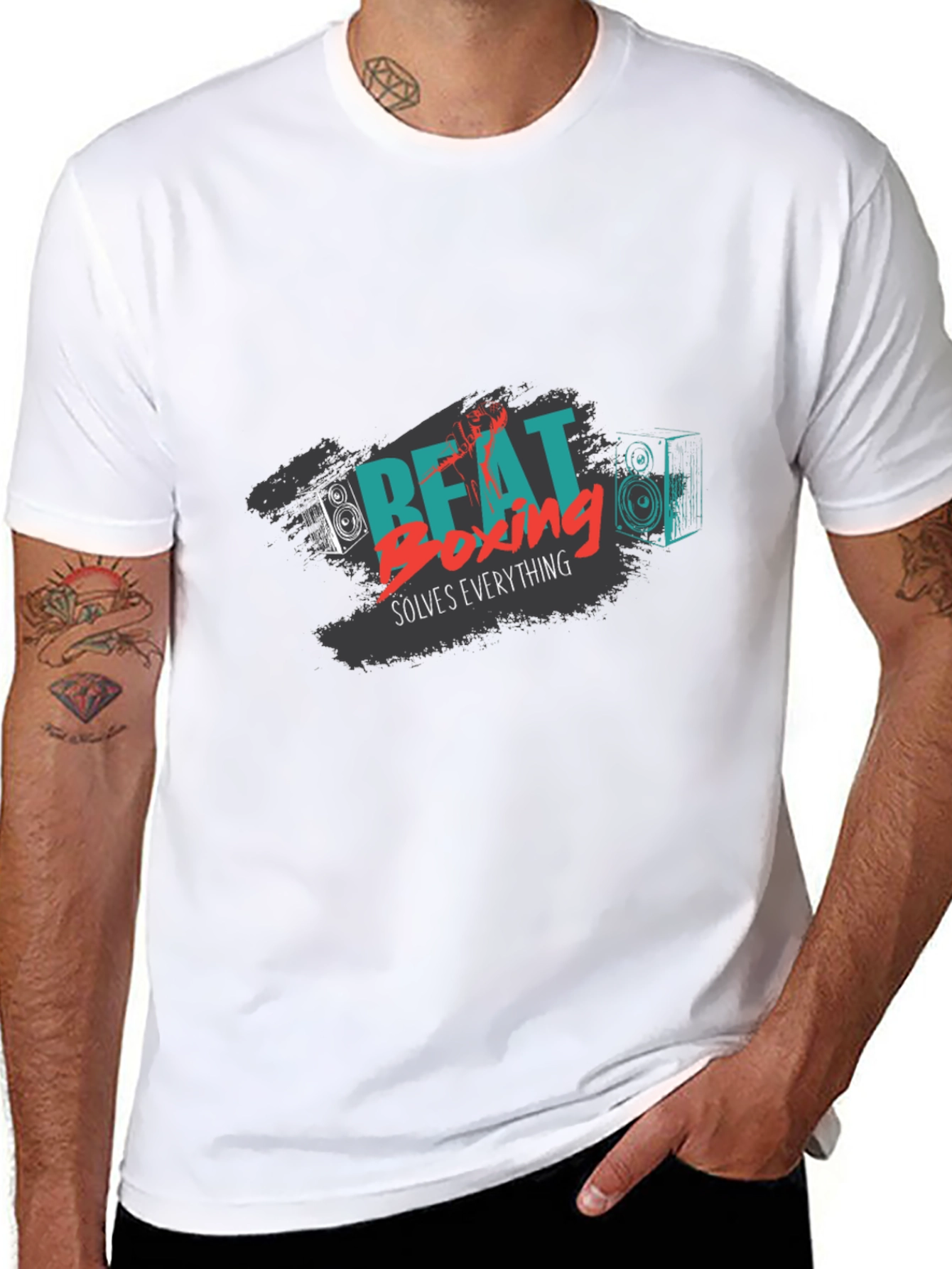 Black Beat Boxing Solves Everything Black Graphic Tee view 8