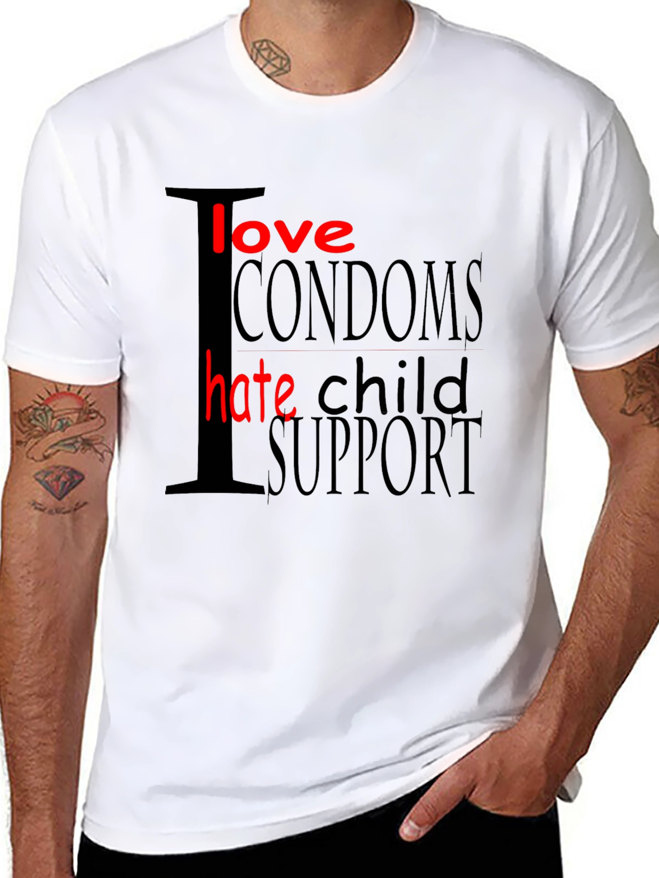 Black I Love Condoms Hate Child Support Graphic T-Shirt view 8
