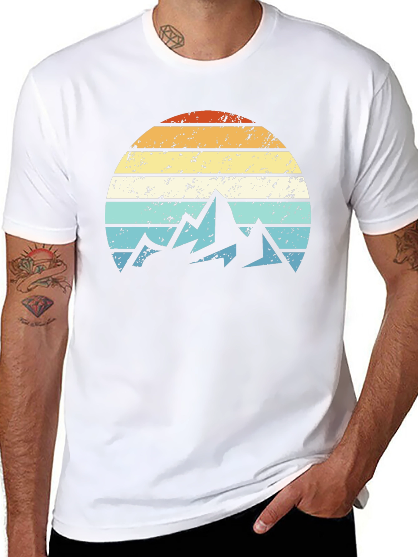 Black Retro Mountain Sunset Graphic T-Shirt view 8