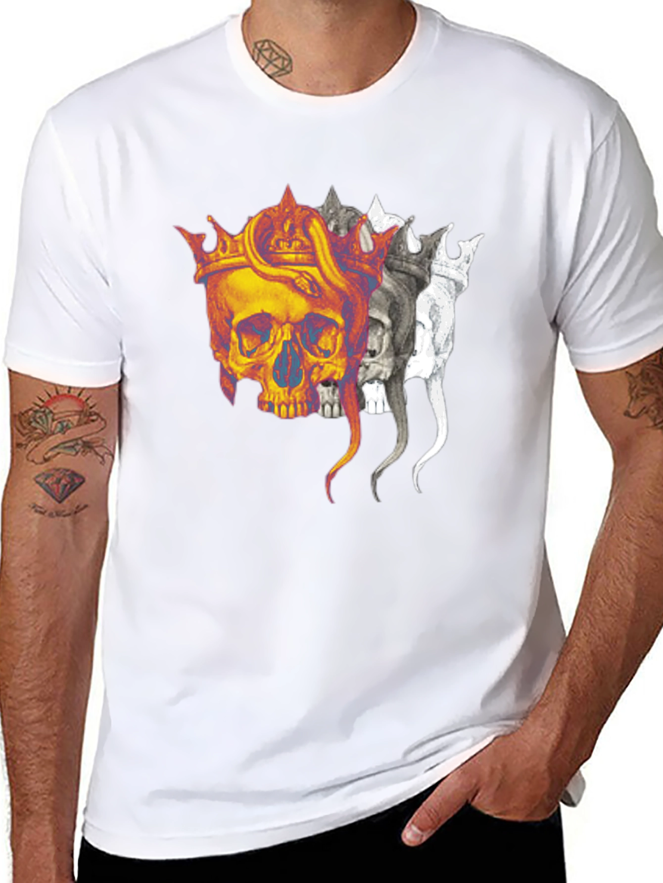 Black Skull Crown Graphic Print Black T-Shirt view 8