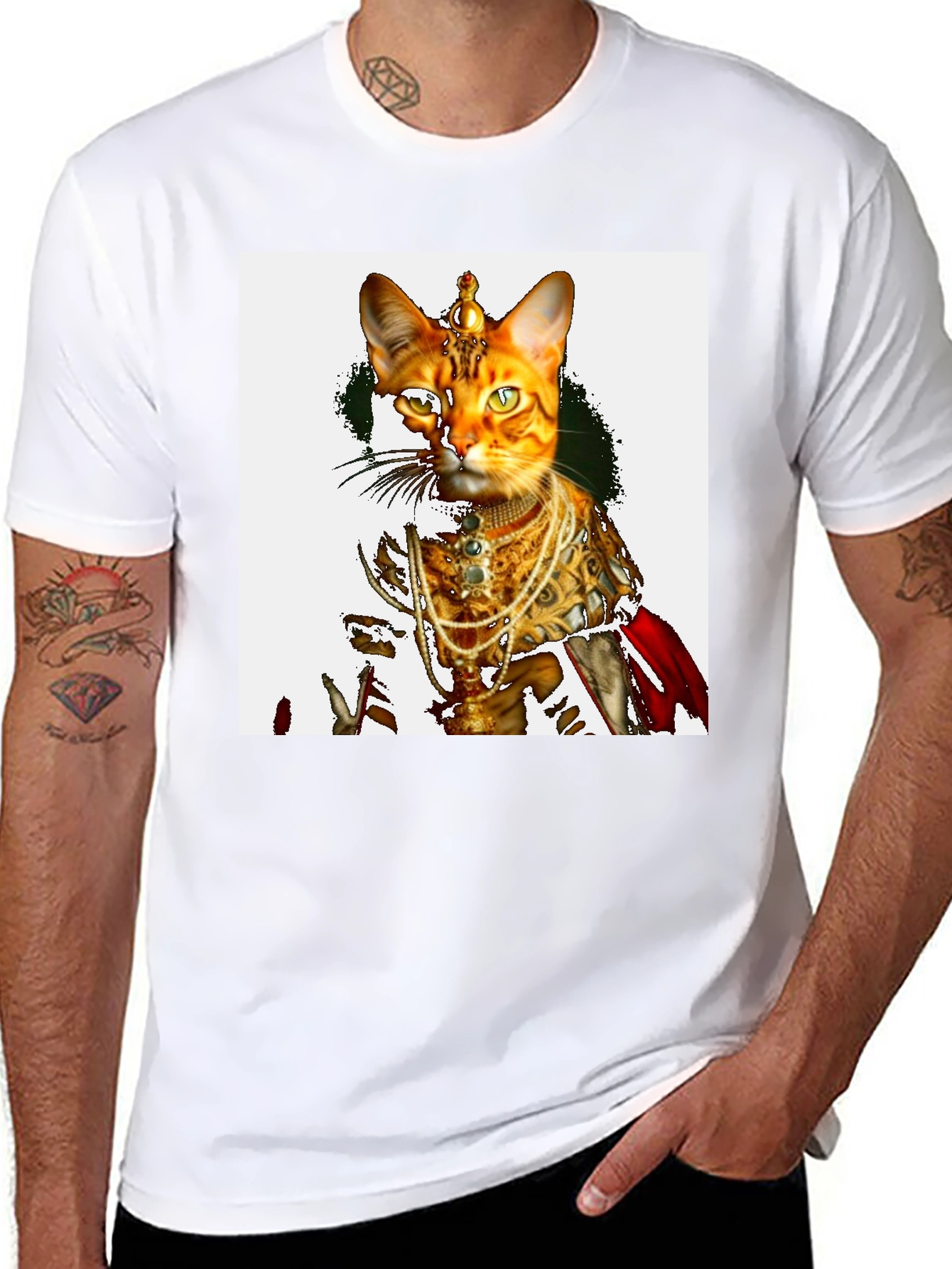 Black Royal Cat T-Shirt - Unique Graphic Tee view 8