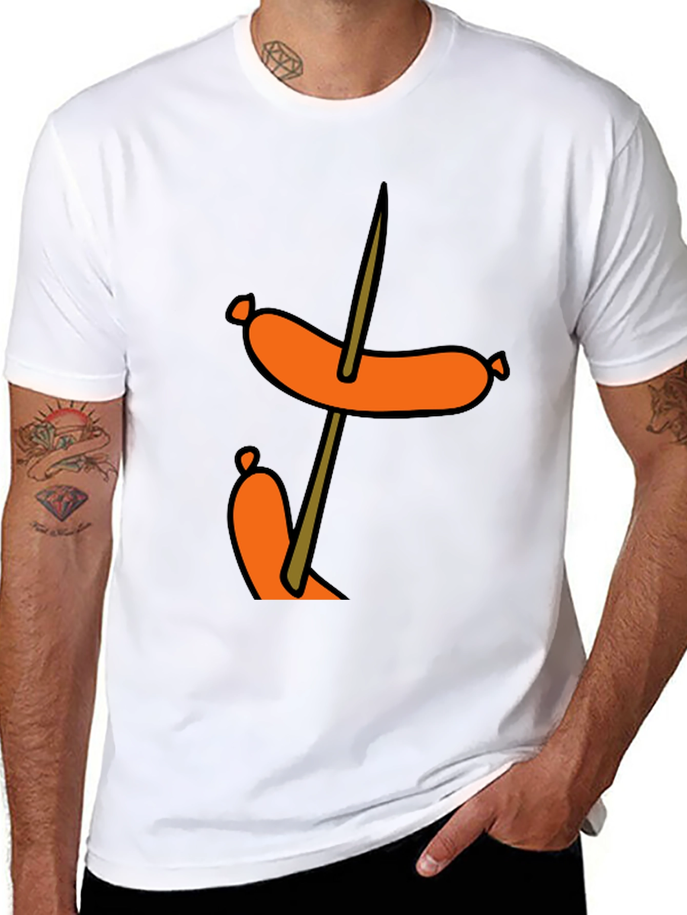Black Funny Sausage Skewer Black T-Shirt view 8