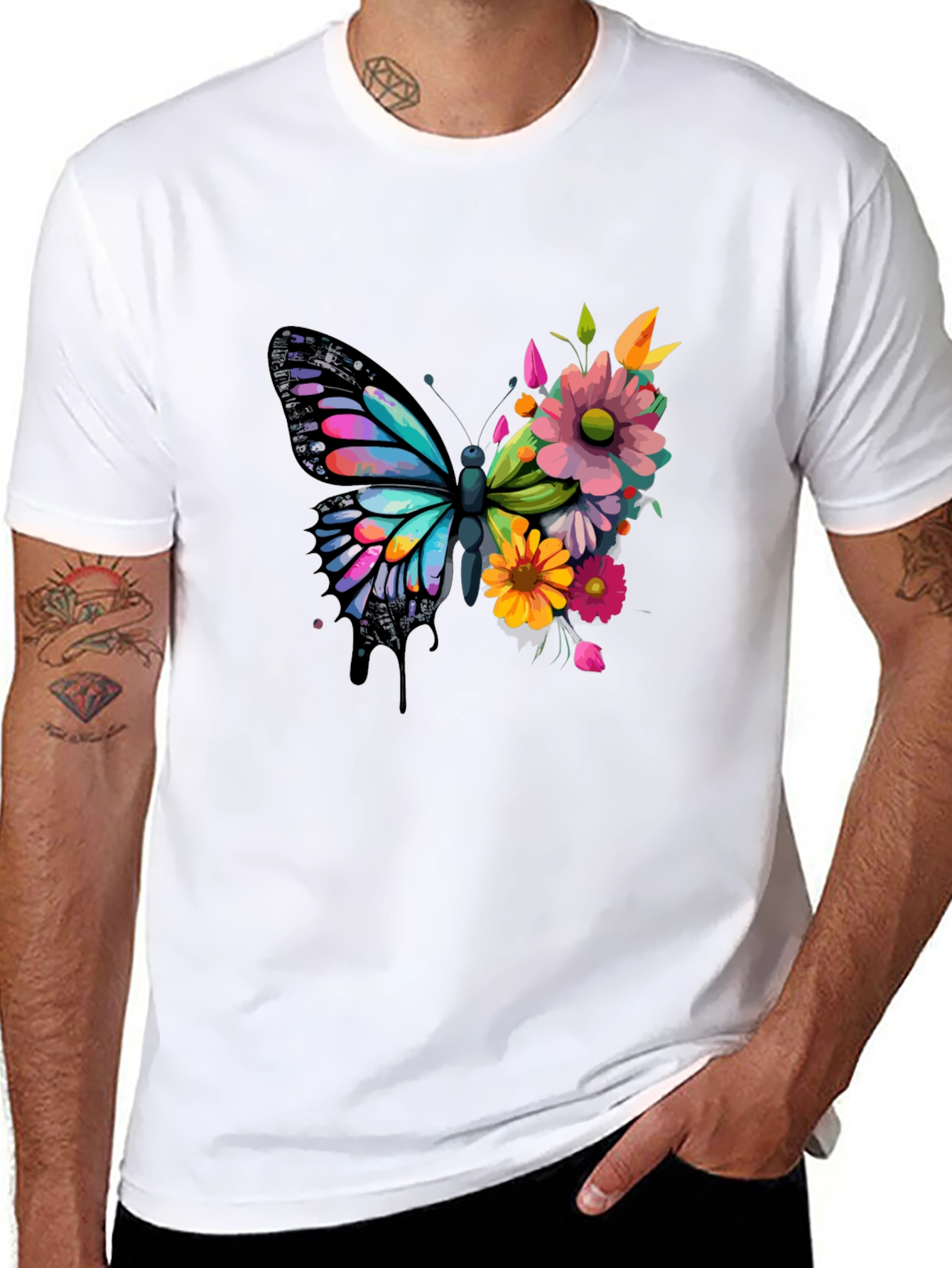 Black Butterfly Floral Graphic Tee - Black view 8