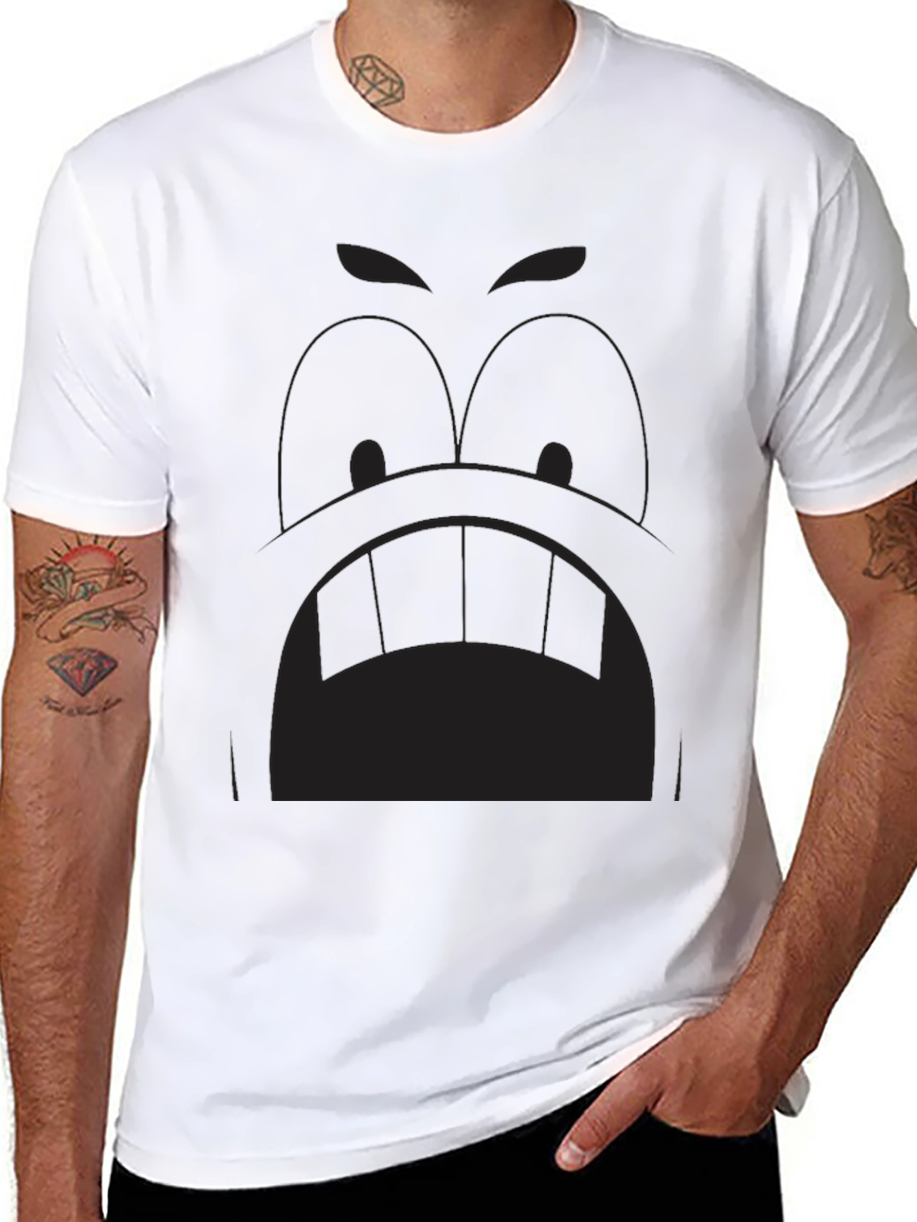 Black Cartoon Face Graphic Tee - Black view 8