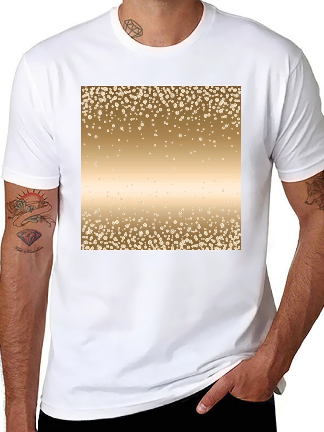 Black Men's Black Tee with Gold Confetti Print view 8