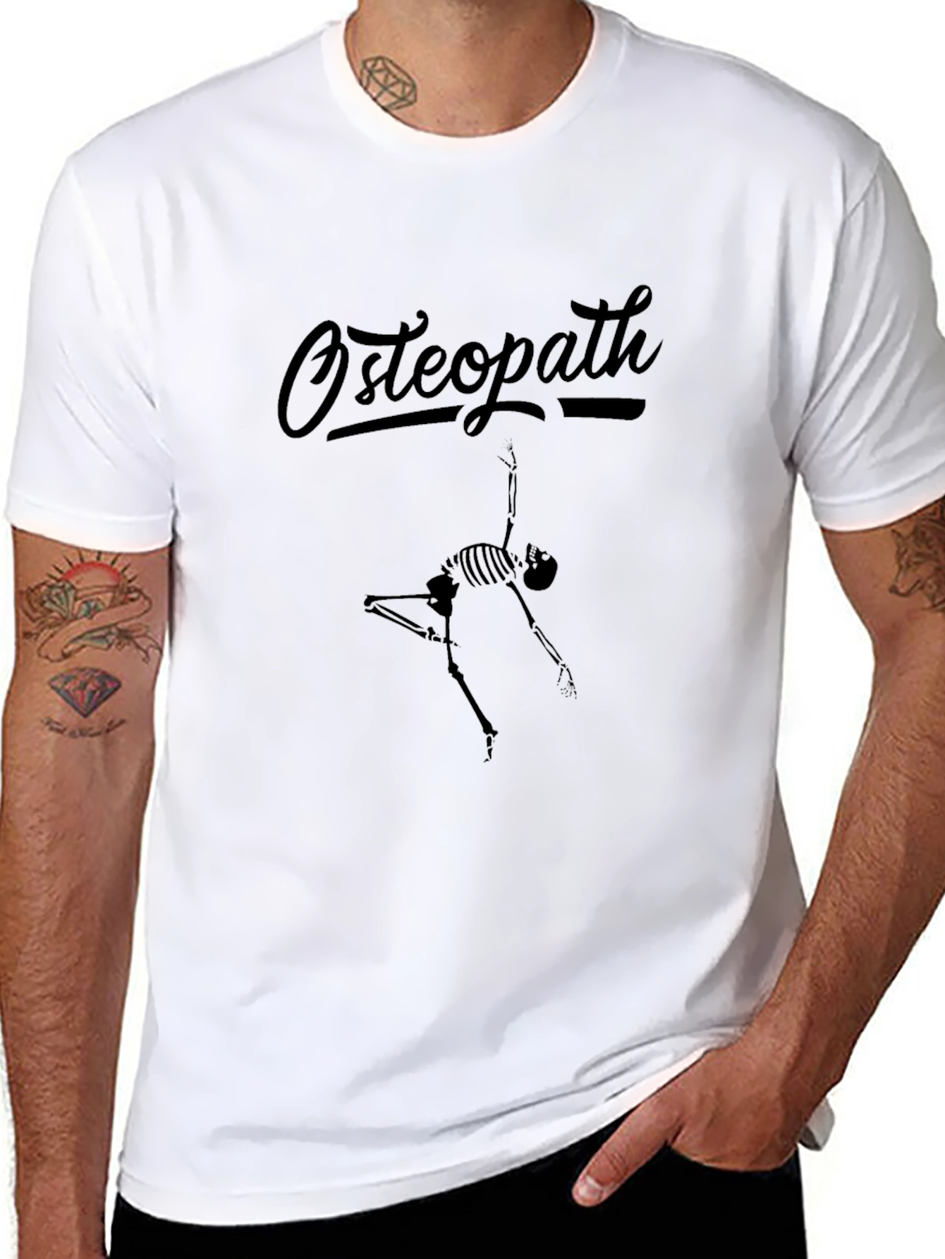 Black Osteopath Skeleton Graphic Tee - Black Crew Neck T-Shirt view 8