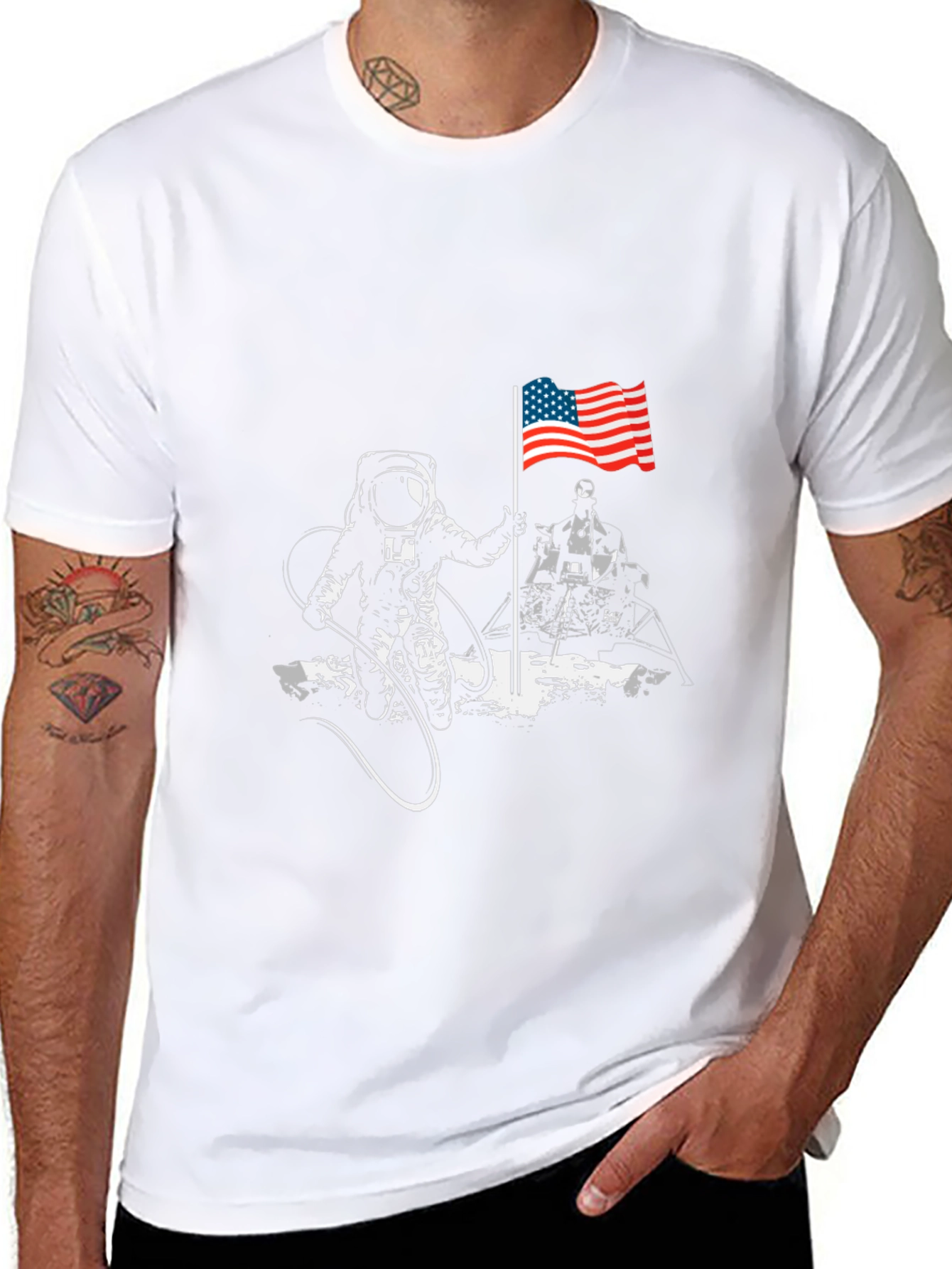 Black Astronaut American Flag T-Shirt - Space Exploration Tee view 8