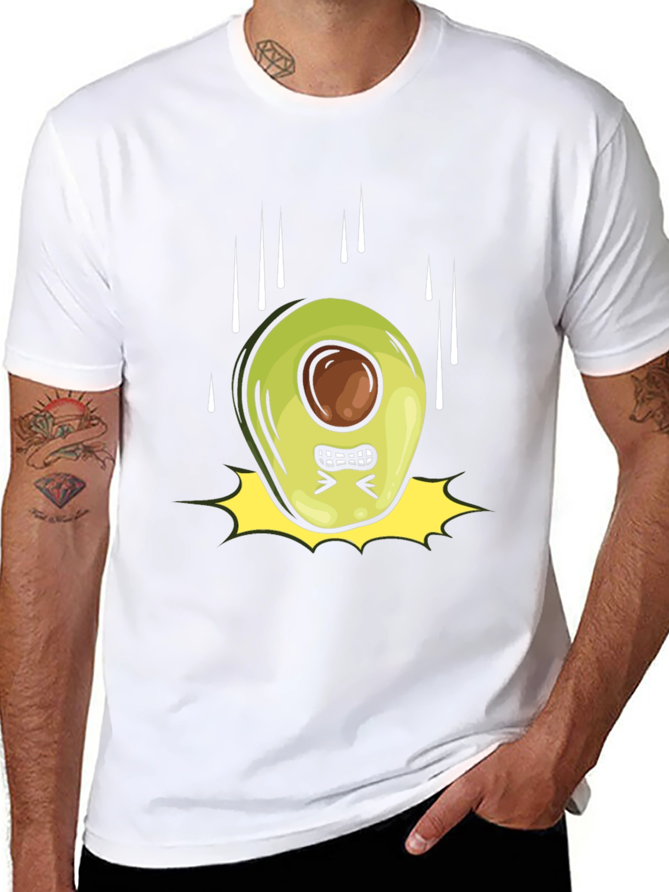 Black Angry Avocado Cartoon Black T-Shirt view 8