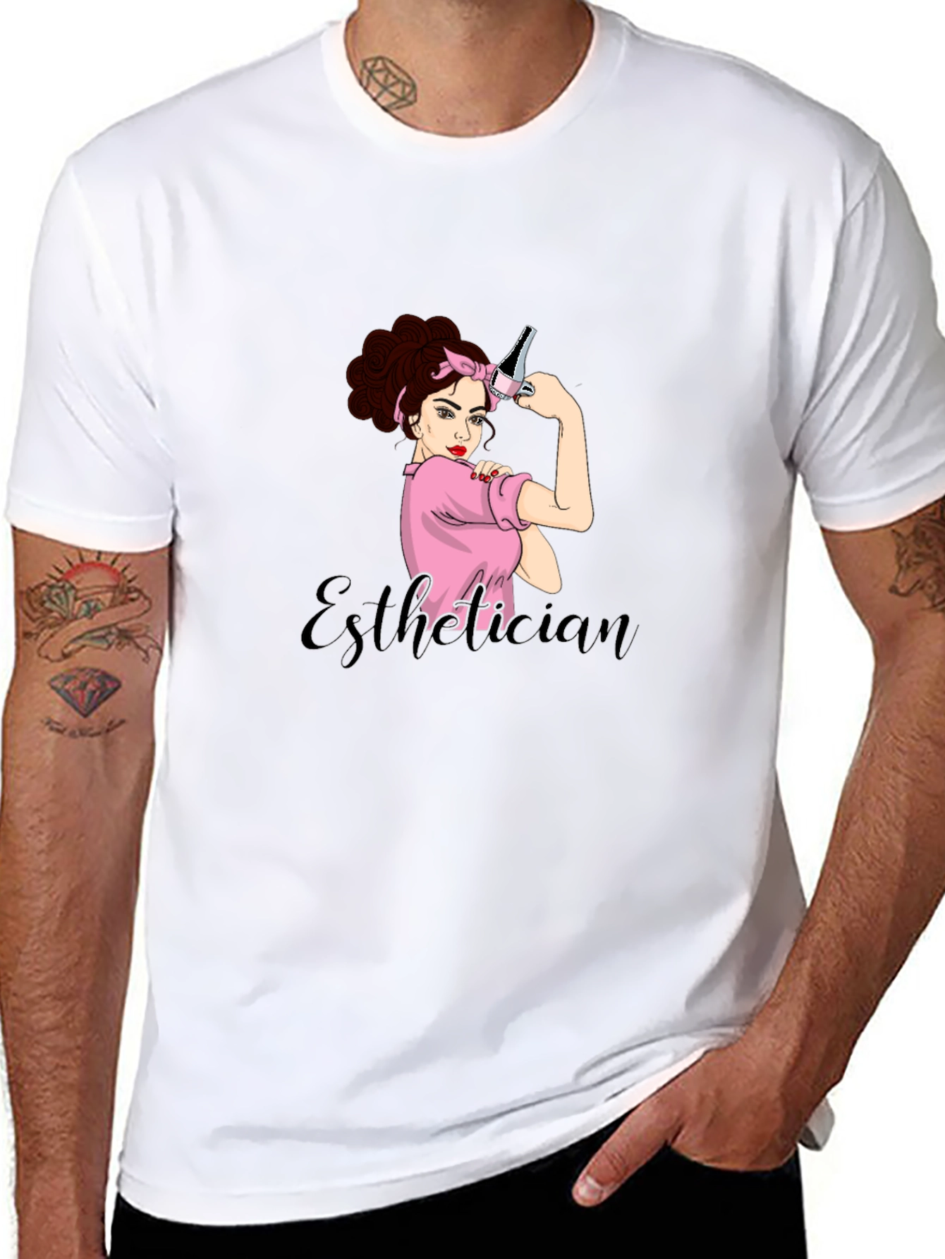 Black Esthetician Rosie the Riveter Graphic T-Shirt view 8