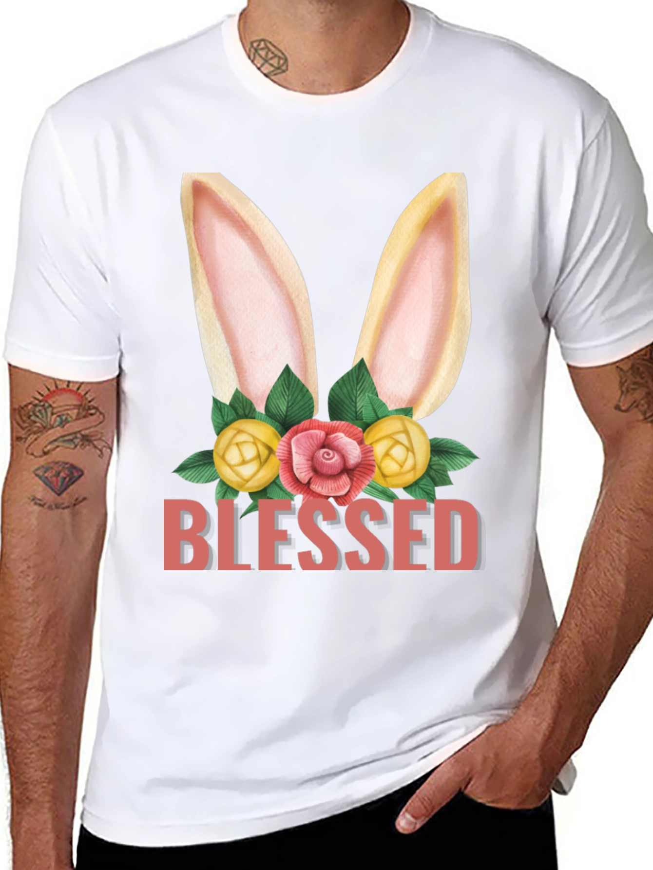 Blessed Easter Bunny Floral Graphic T-Shirt - 8
