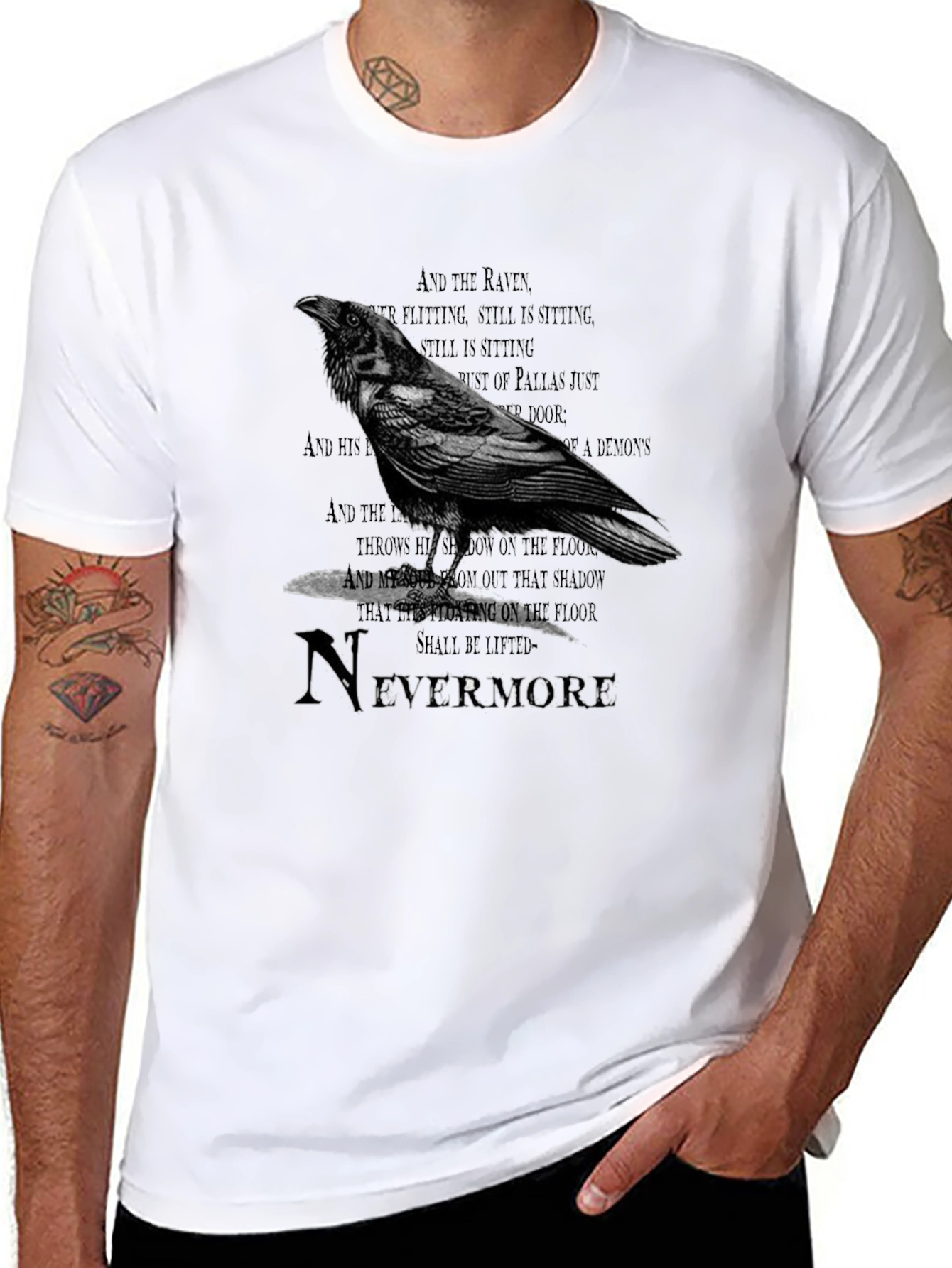 Black Raven Nevermore Graphic T-Shirt - Edgar Allan Poe Inspired view 8