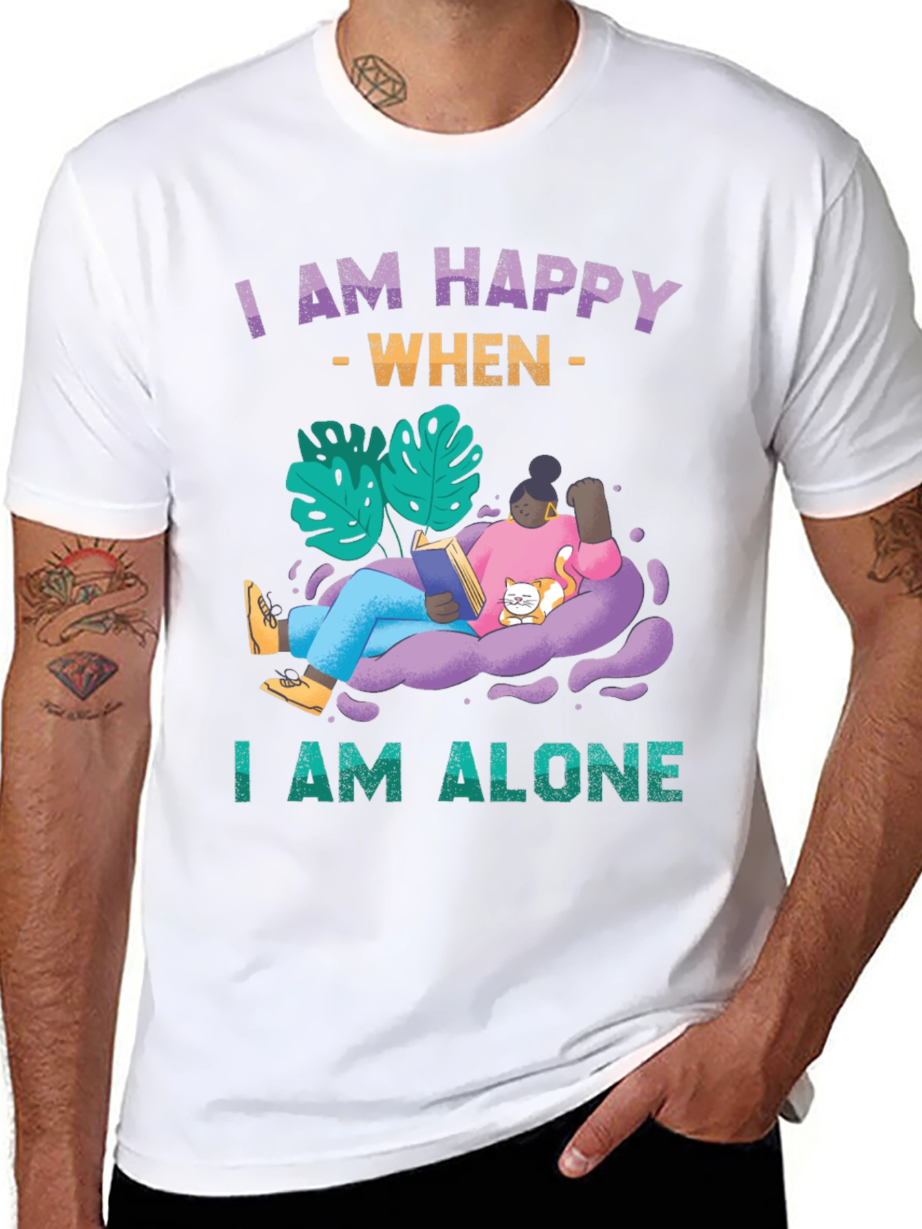 Black I am Happy When I am Alone T-Shirt view 8