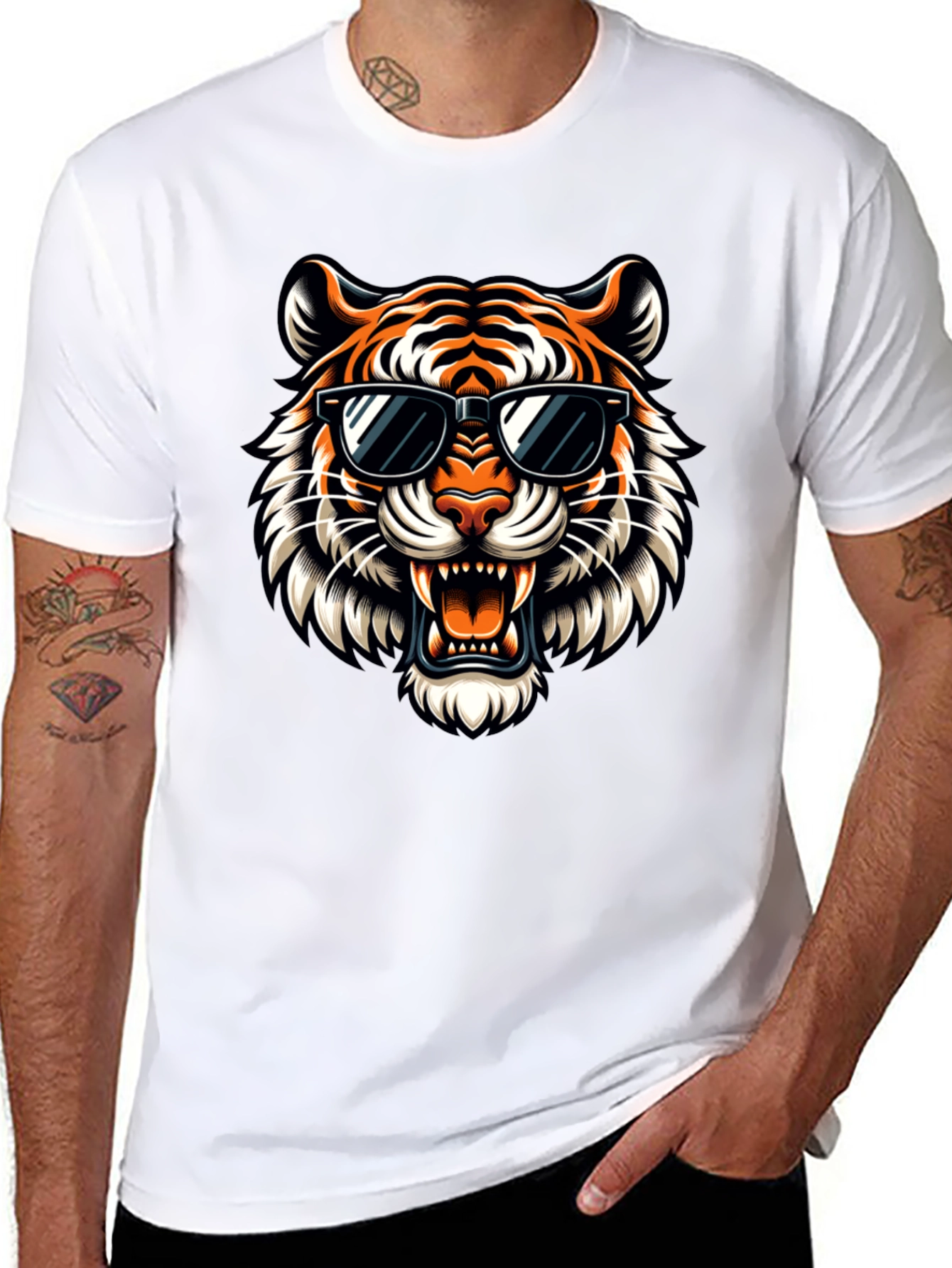 Black Cool Tiger Graphic Tee - Stylish Black T-Shirt view 8