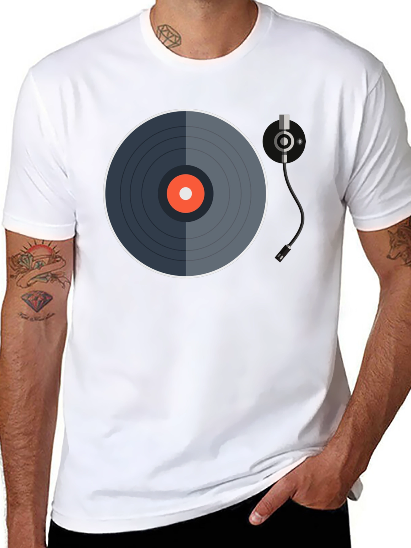 Black Retro Vinyl Record Graphic Tee - Black Cotton Blend view 8