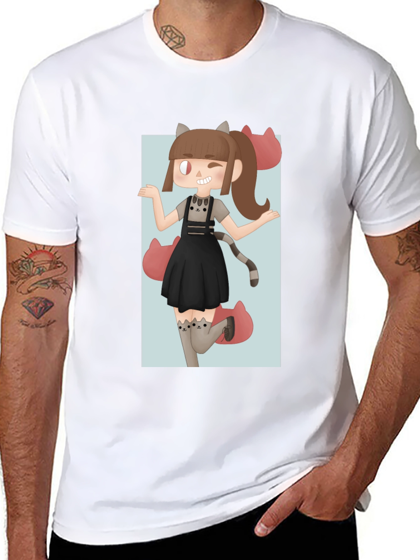 Black Anime Girl Graphic Tee - Black Unisex T-Shirt view 8