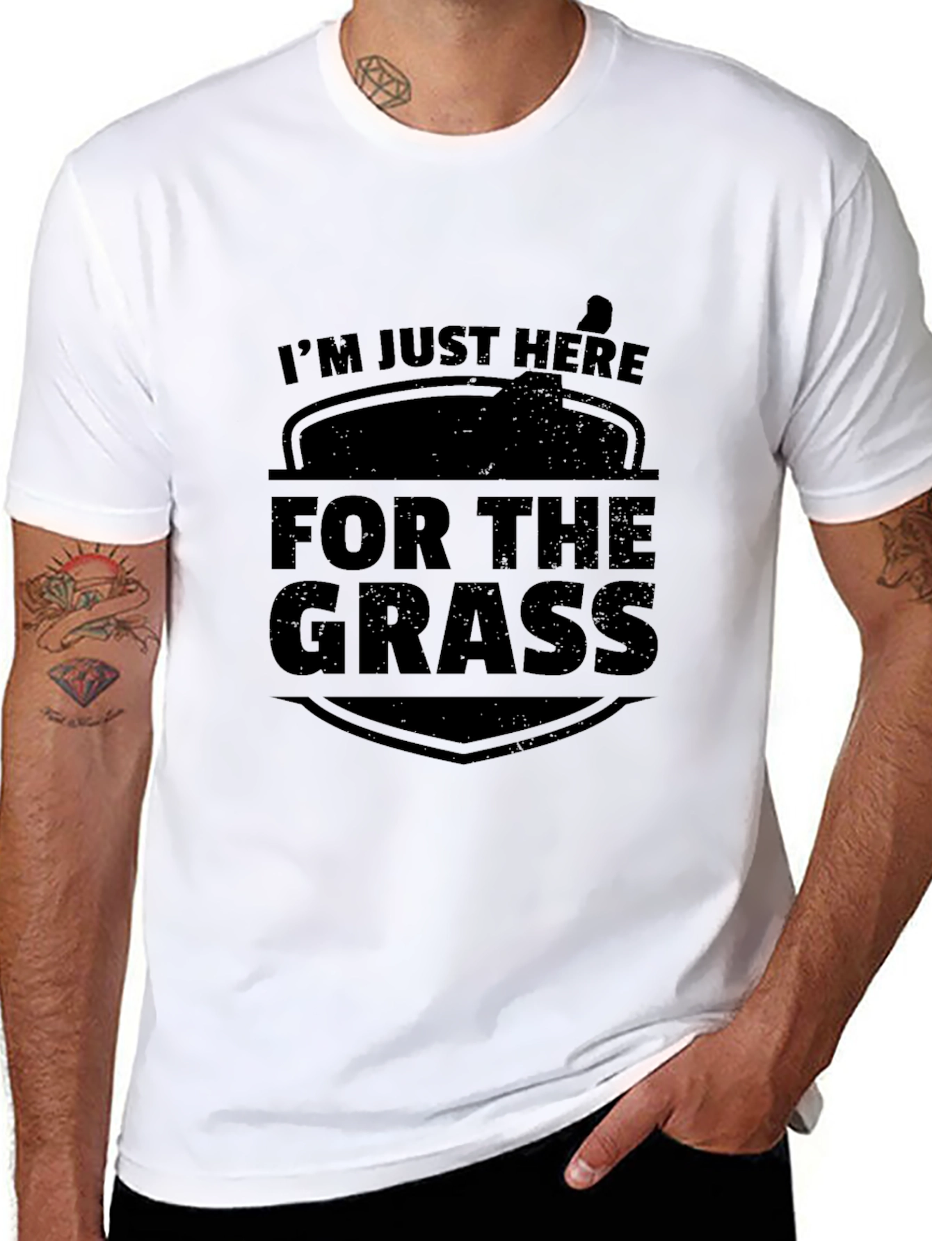 Black I'm Just Here For The Grass Funny Tee view 8