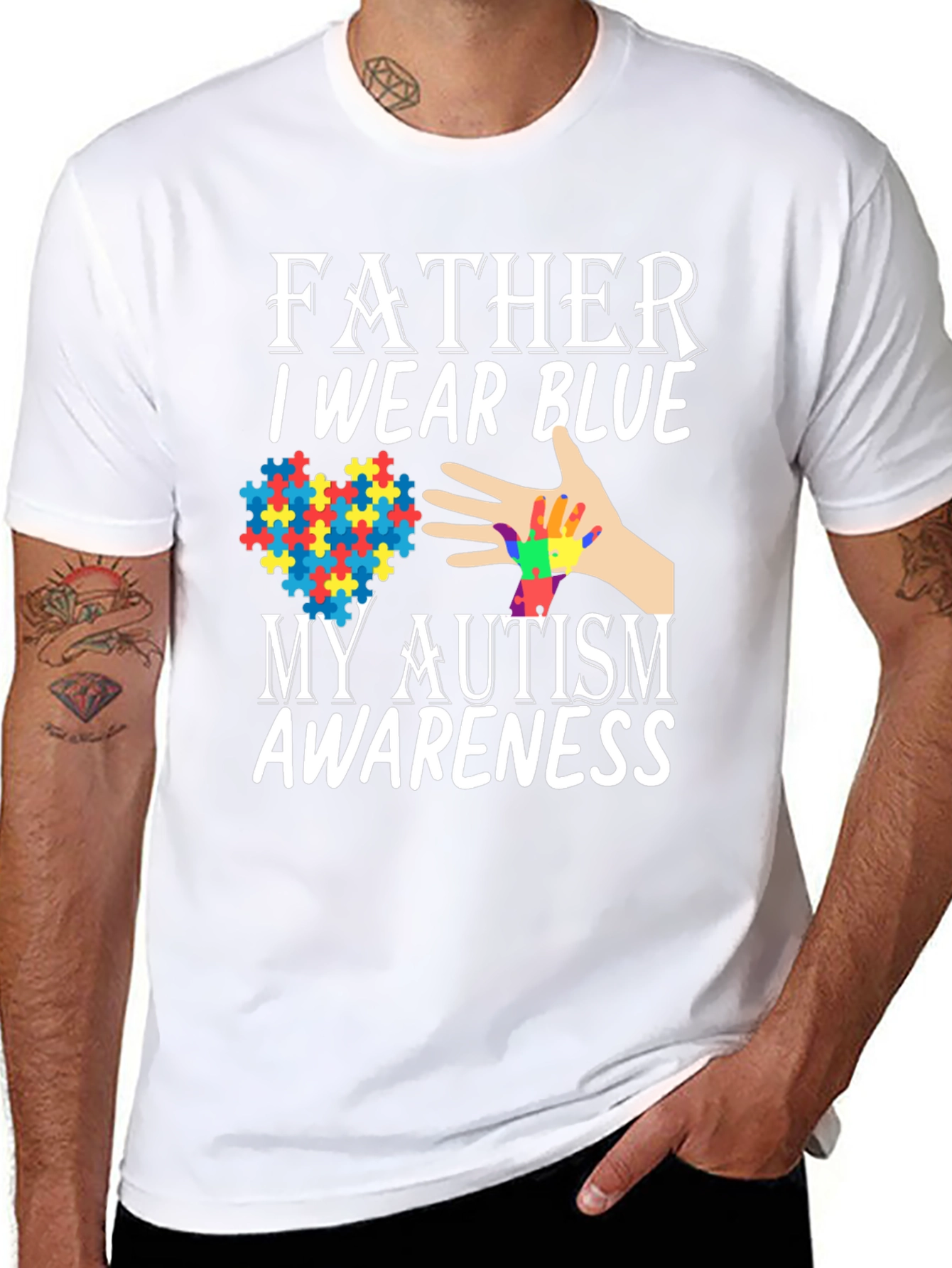 Black Father Autism Awareness Blue T-Shirt view 8