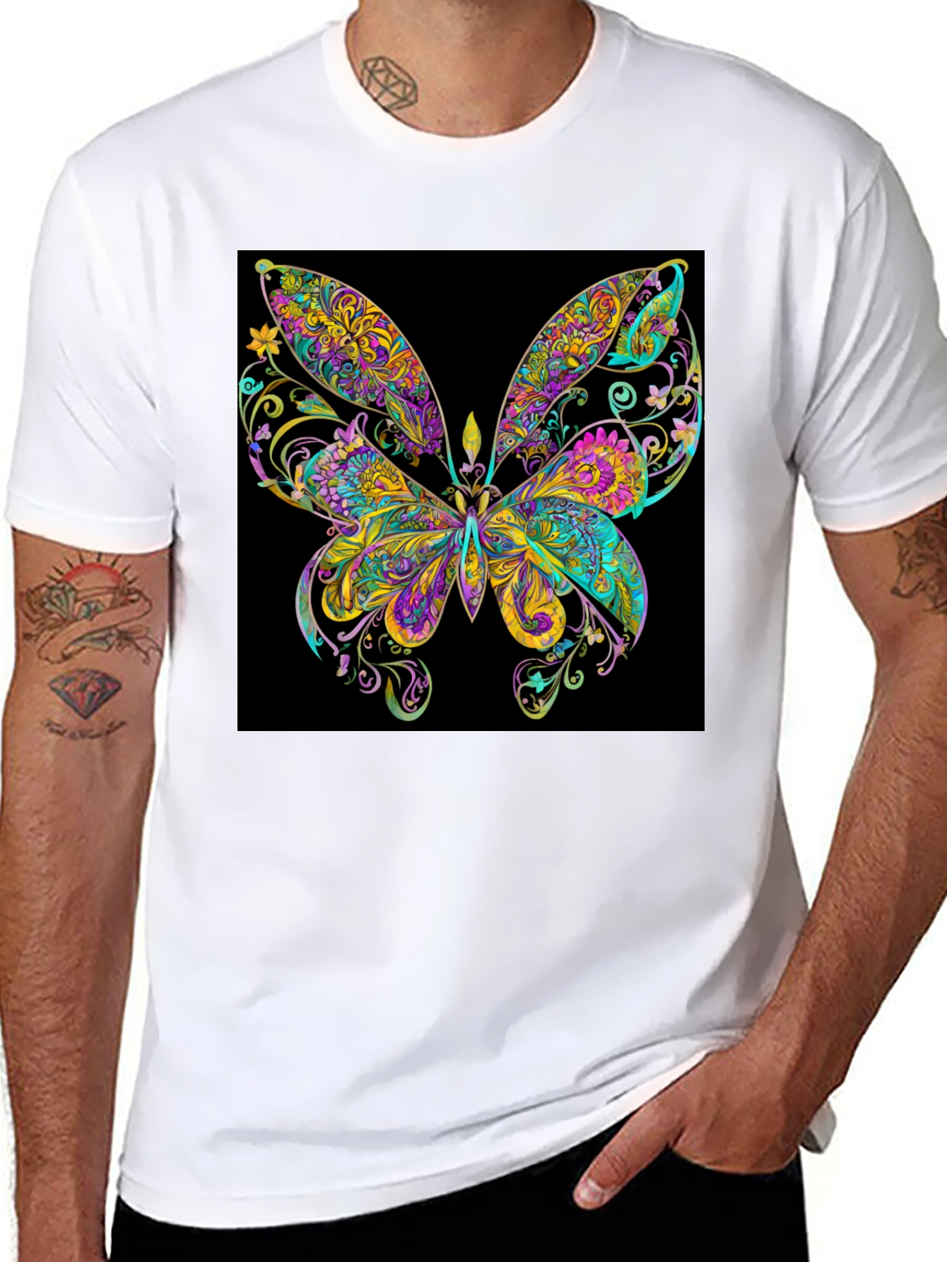 Black Psychedelic Butterfly Graphic Black T-Shirt view 8