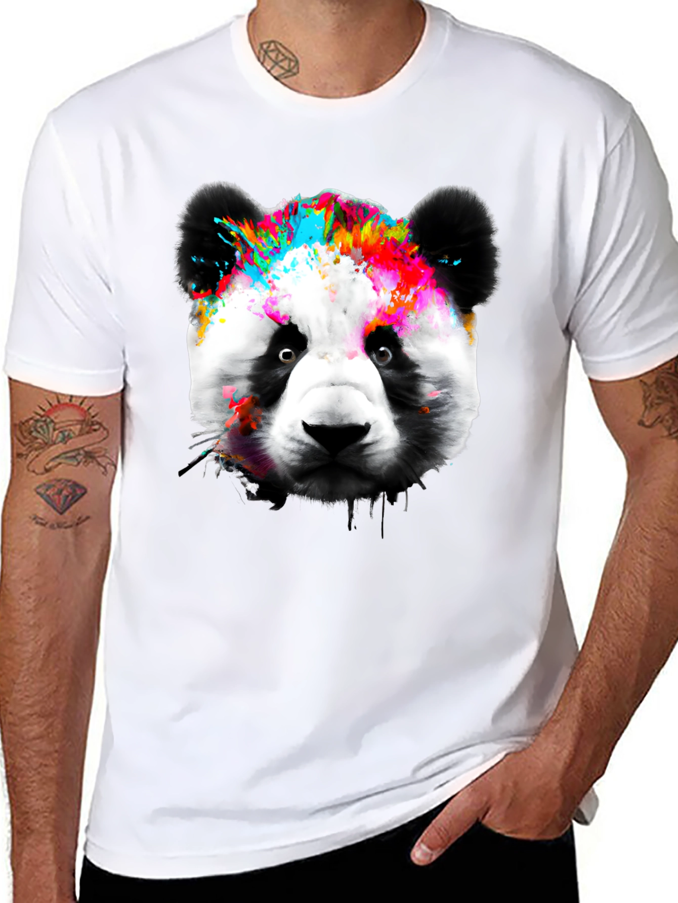 Black Colorful Panda Graphic T-Shirt view 8