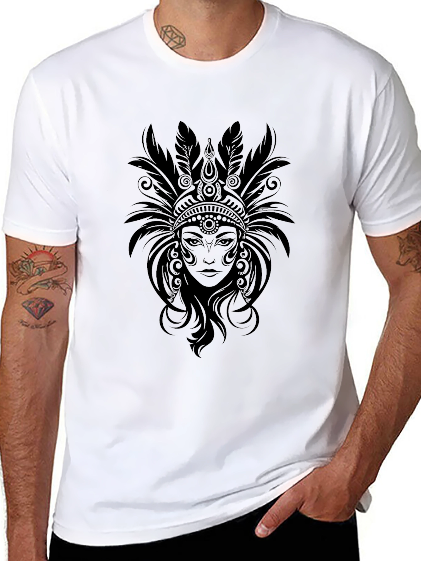 Black Black T-Shirt with Native American Headdress Graphic view 8