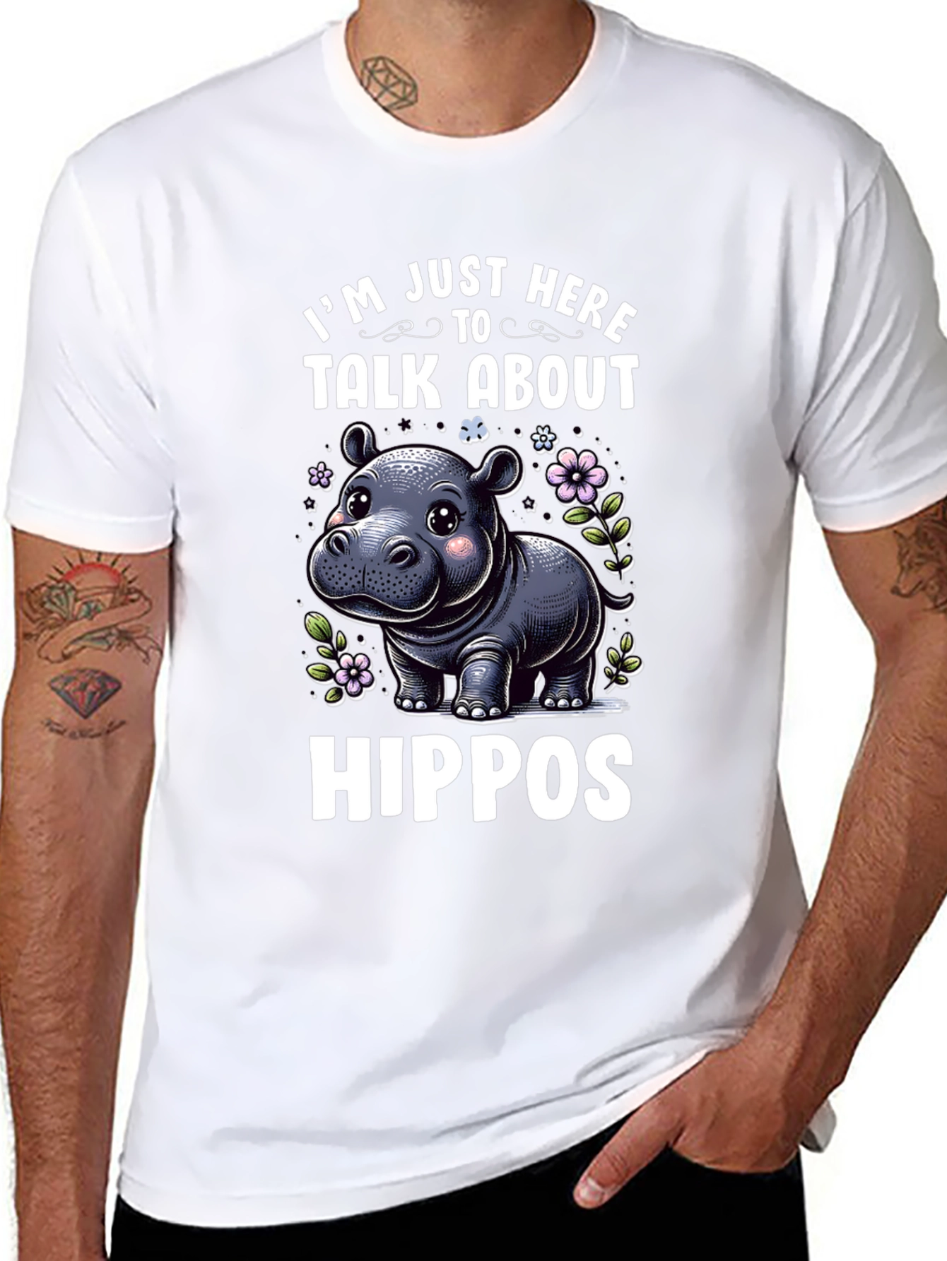 Black Hippo Lover T-Shirt - I'm Just Here To Talk About Hippos view 8