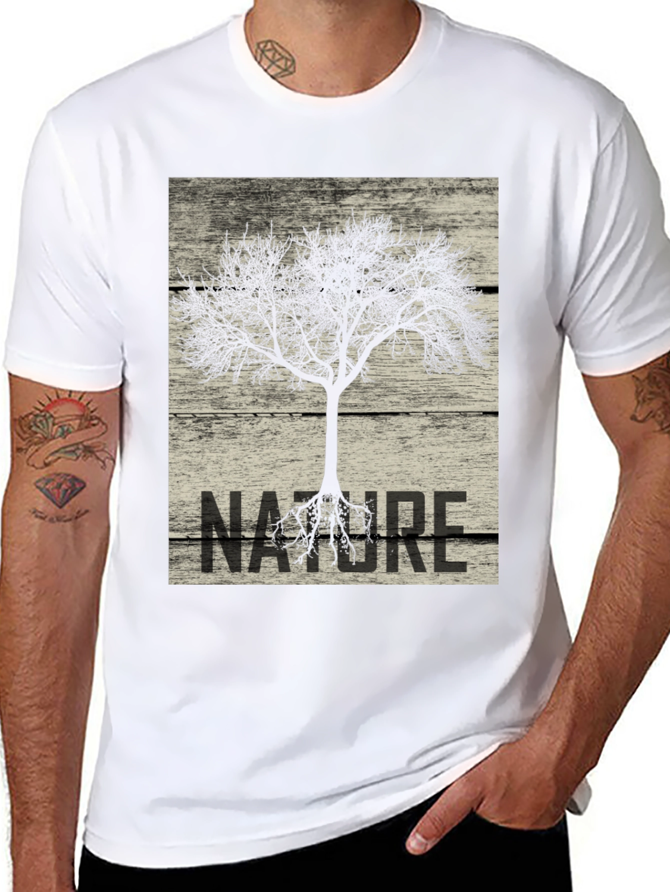 Black Nature Tree Graphic Tee - Black Cotton T-Shirt view 8