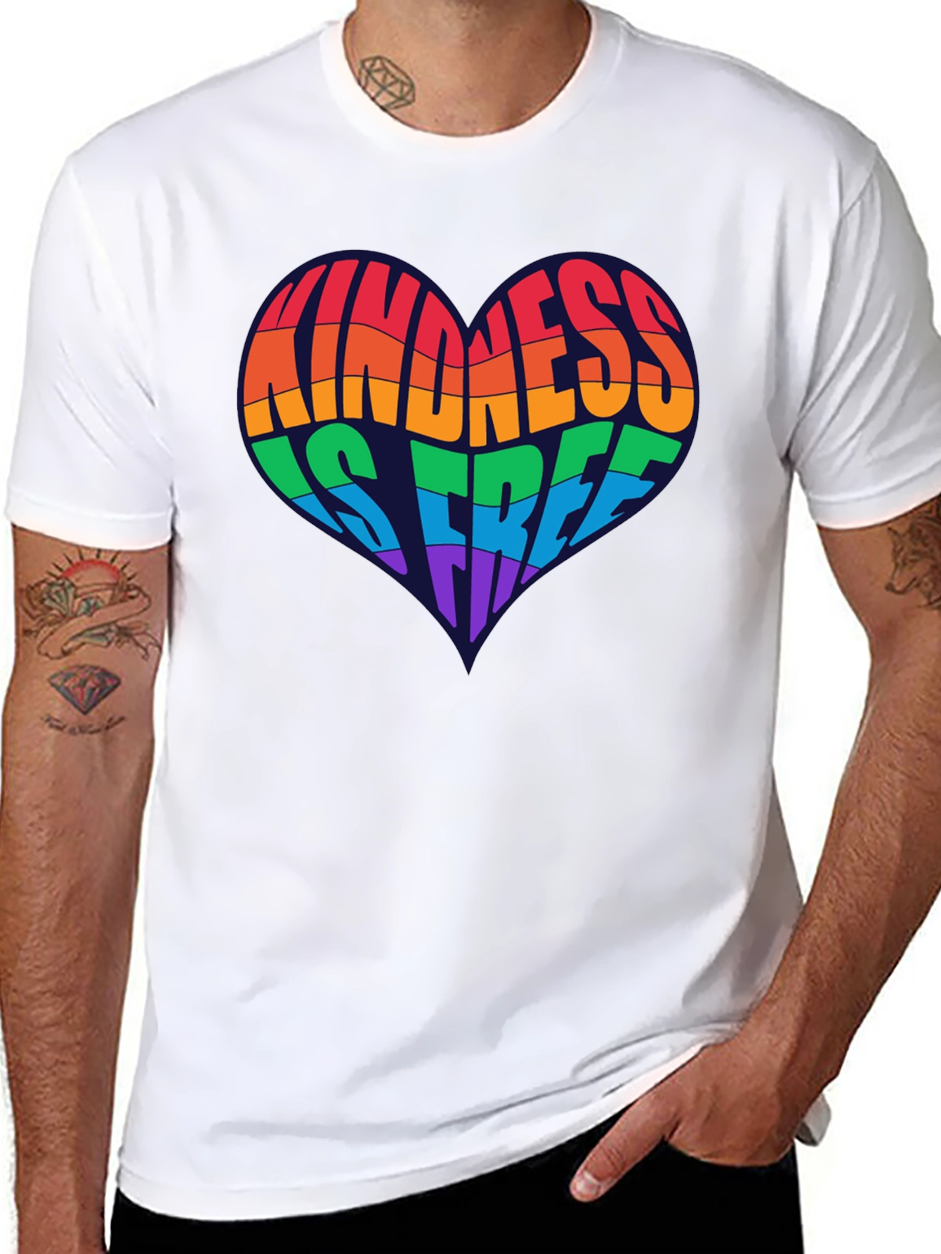 Black Kindness Is Free Heart Rainbow Pride Graphic T-Shirt view 8
