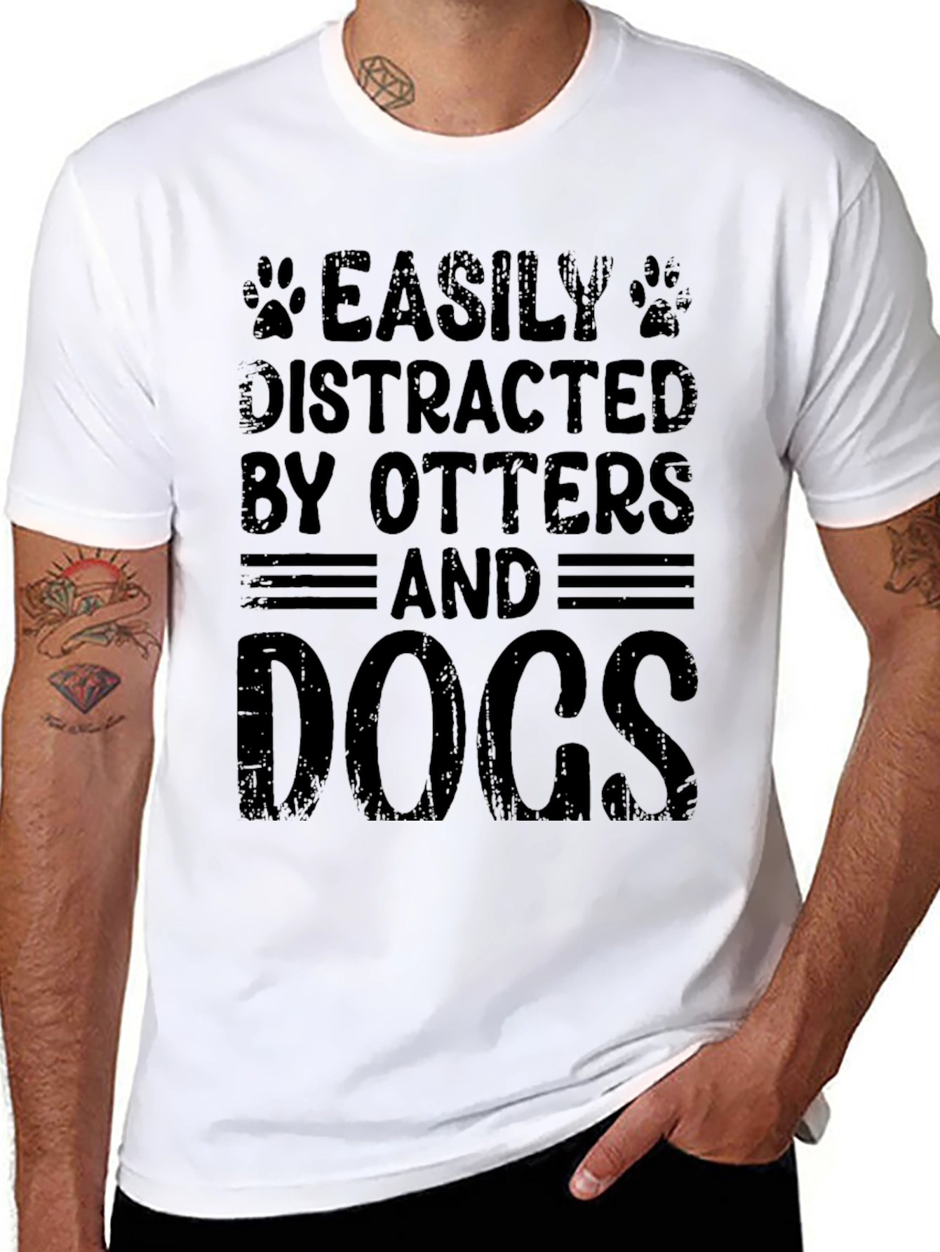 Black Easily Distracted By Otters and Dogs Black T-Shirt view 8