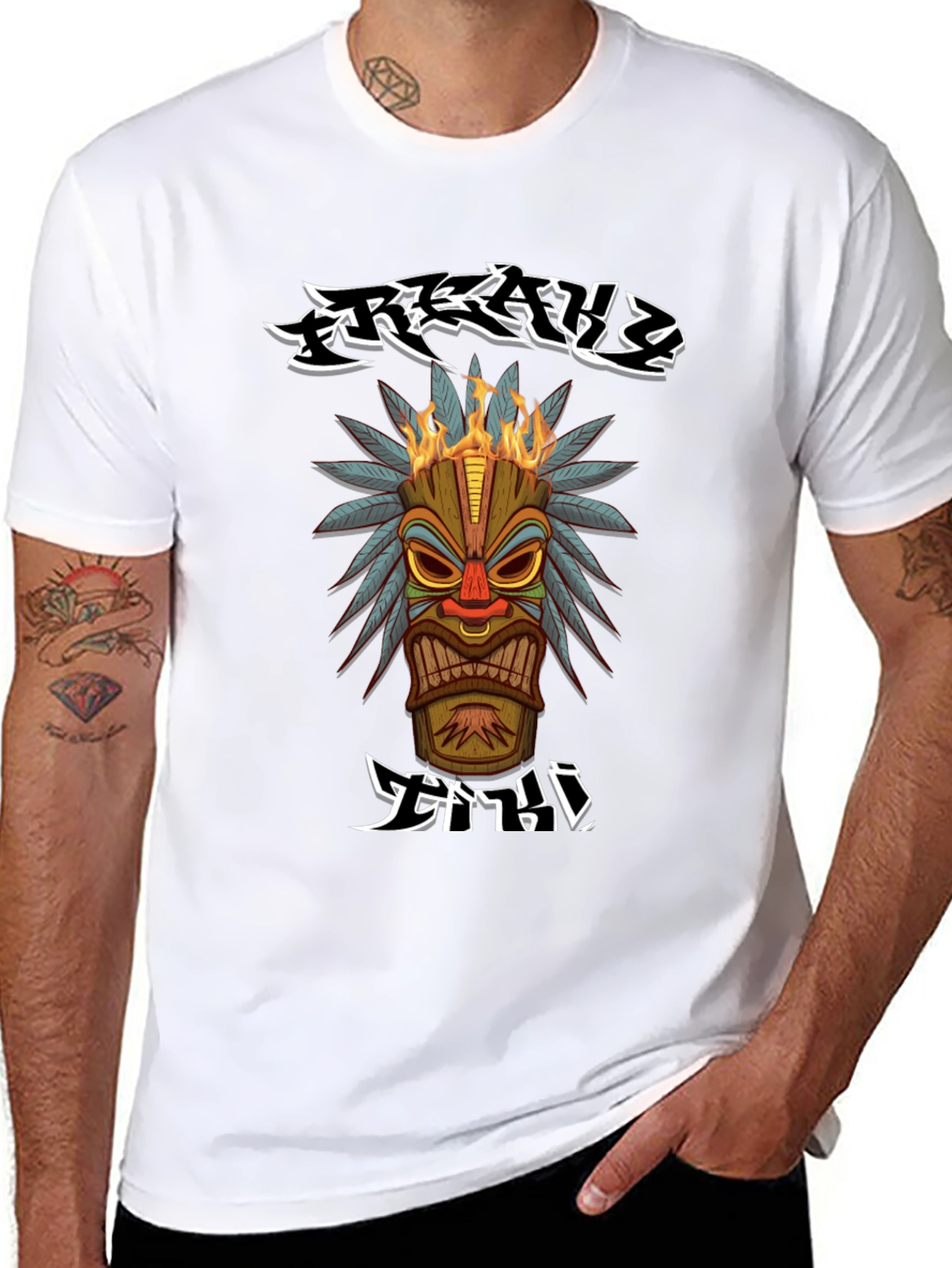 Black Tribal Tiki Head Graphic T-Shirt view 8
