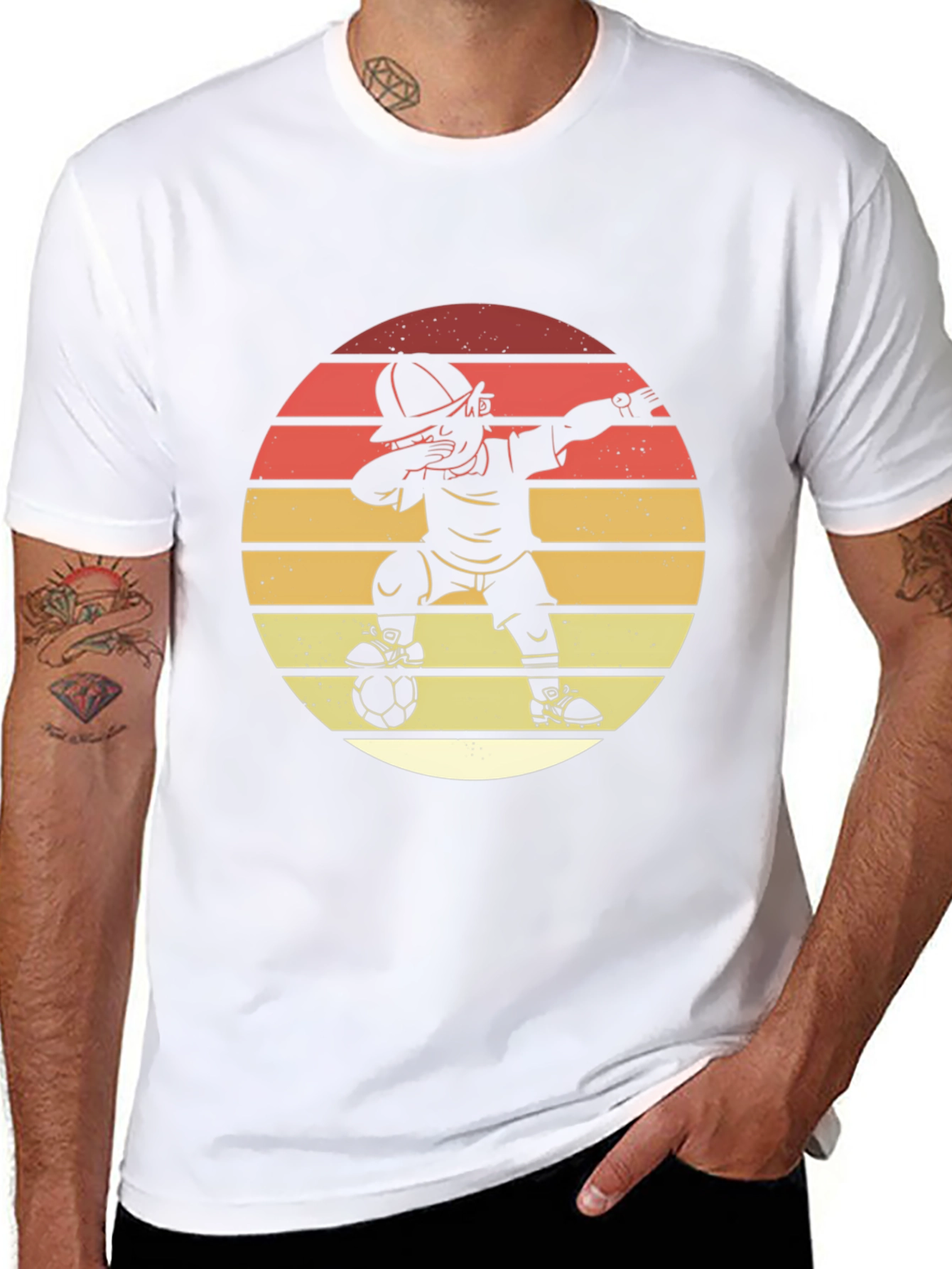 Black Soccer Dab T-Shirt - Retro Sunset Style view 8
