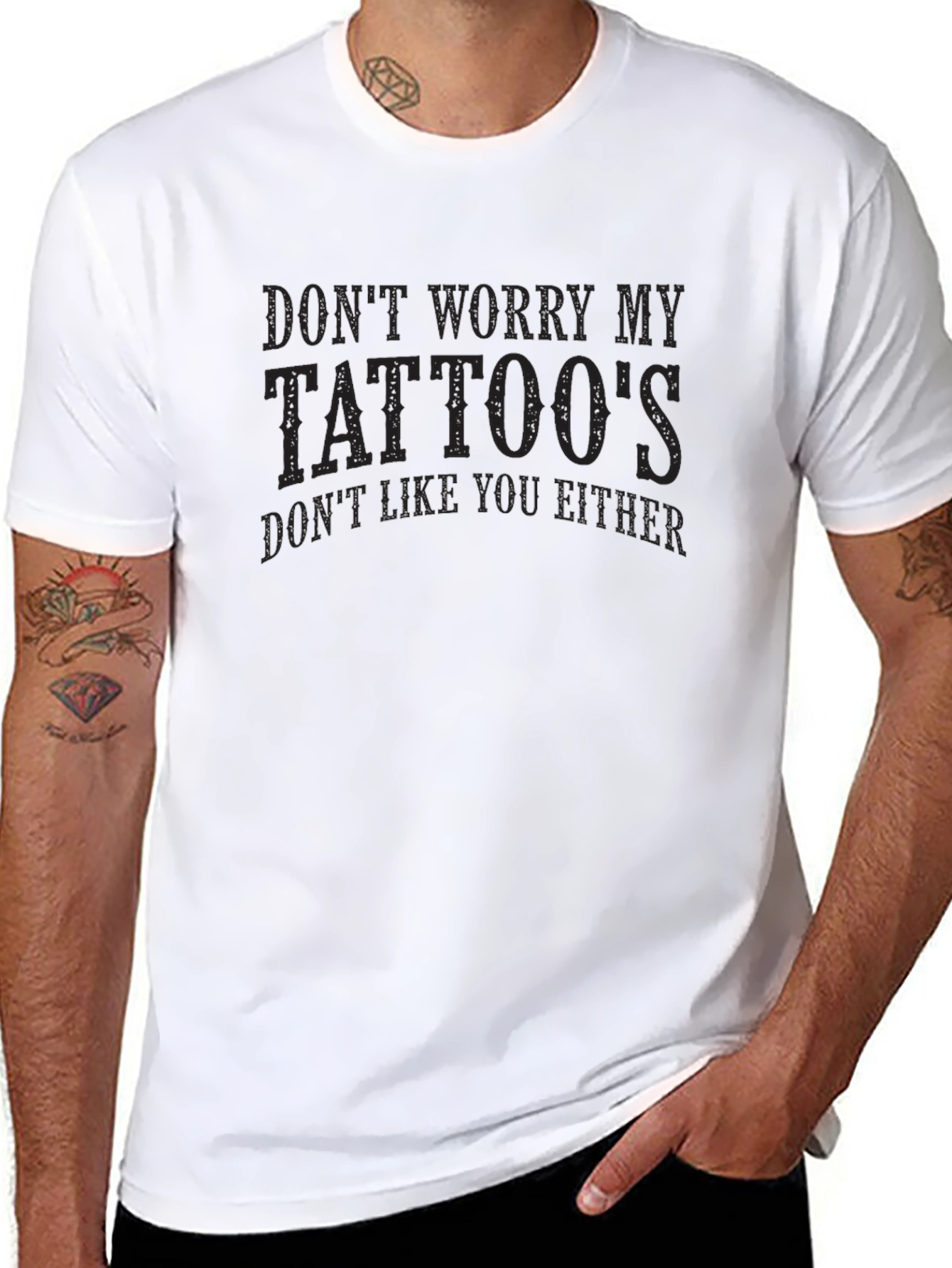 Don't Worry My Tattoos Men's Black Graphic Tee - 8